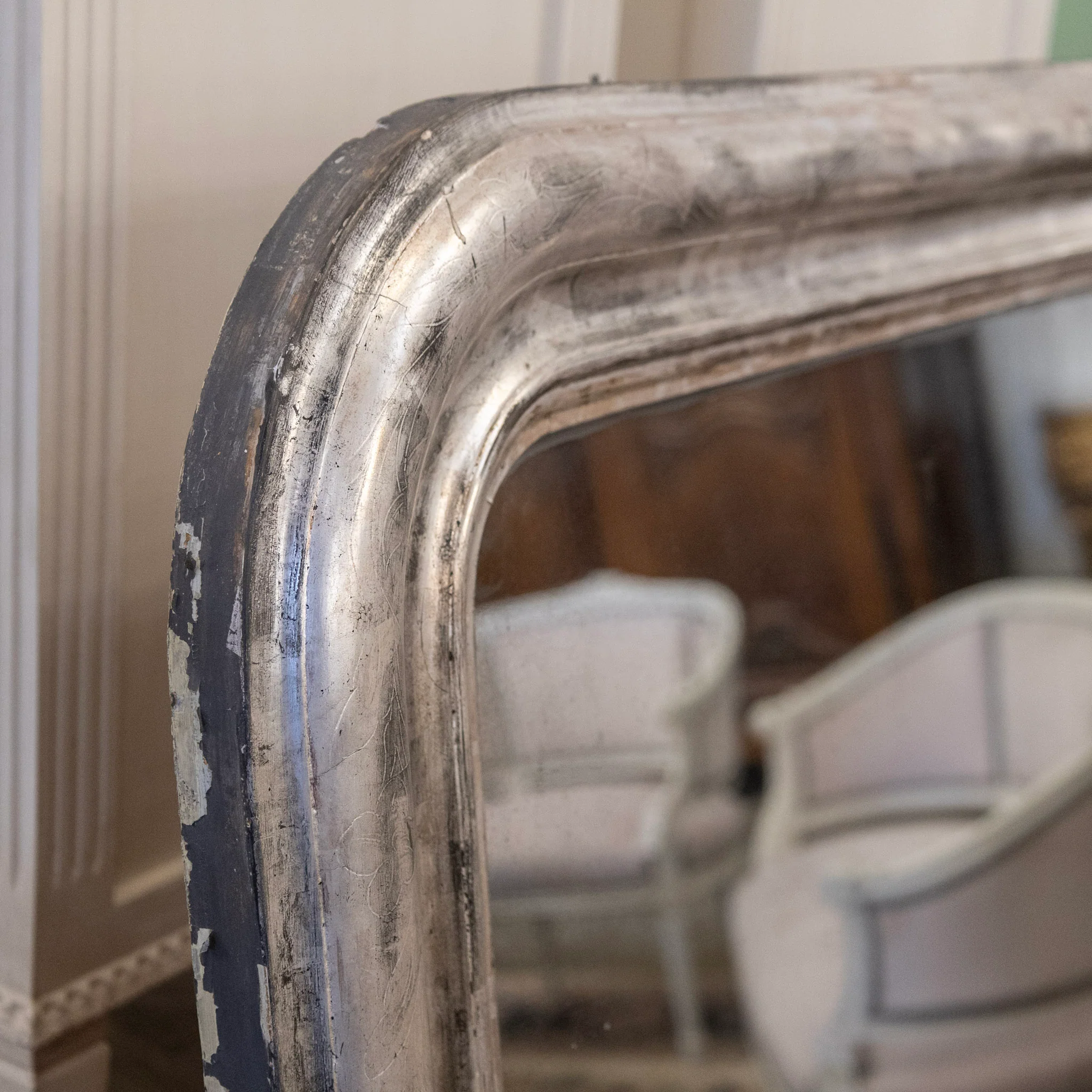Louis Philippe Silver Gilded Floral Trim Mirror – Original Glass & Distressed Patina - Image 7