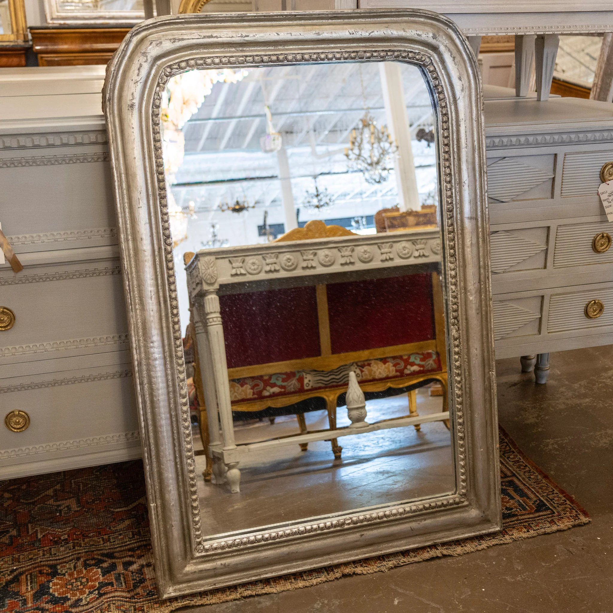 Louis Philippe Silver Gilded Mirror – Beaded Trim