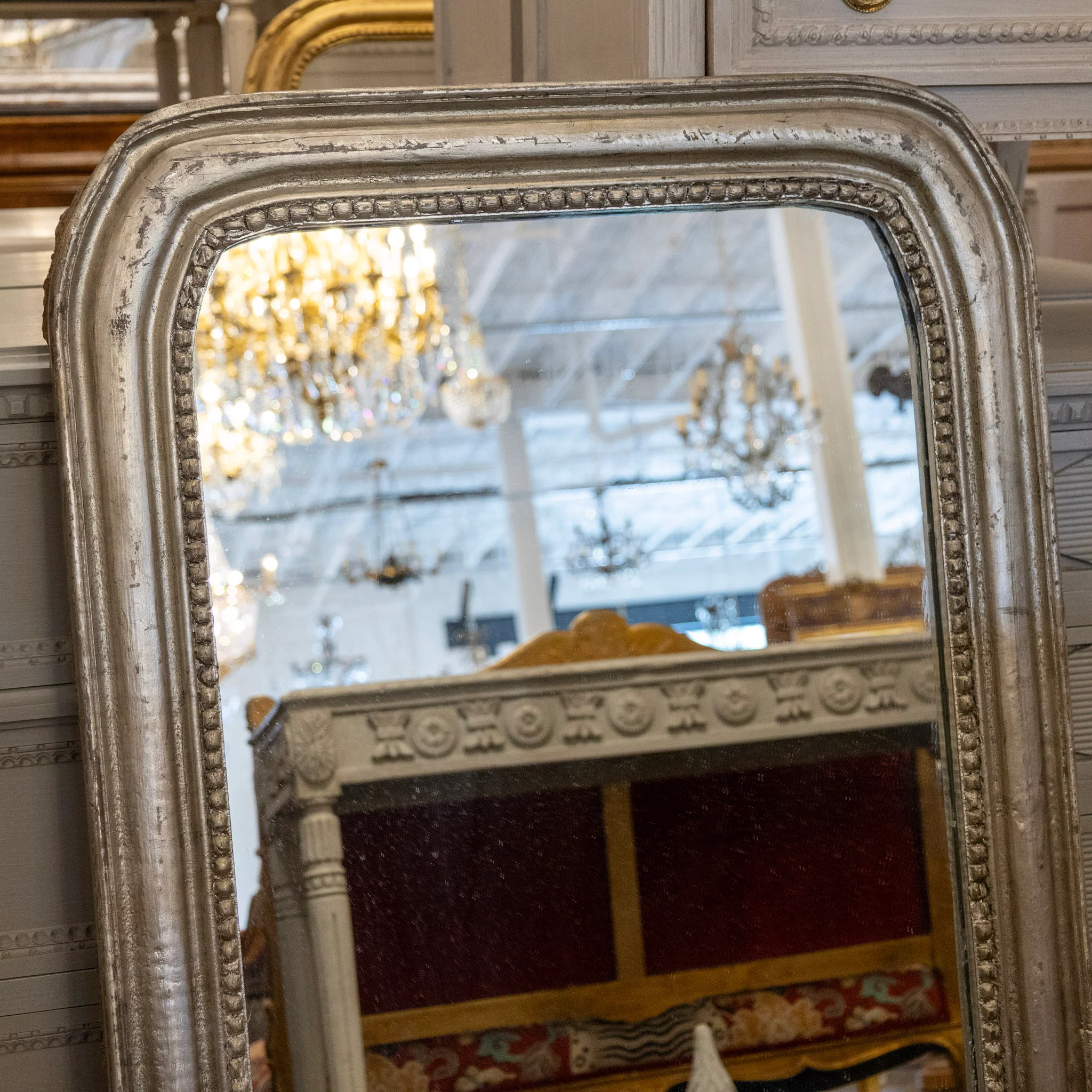 Louis Philippe Silver Gilded Mirror – Beaded Trim - Image 2