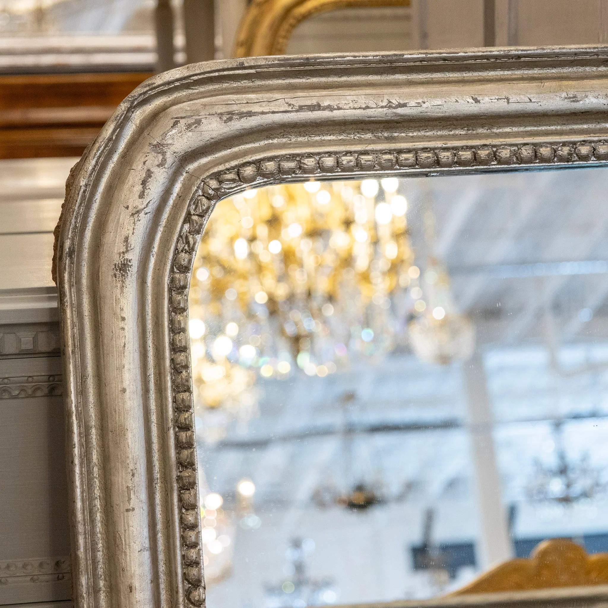 Louis Philippe Silver Gilded Mirror – Beaded Trim - Image 3