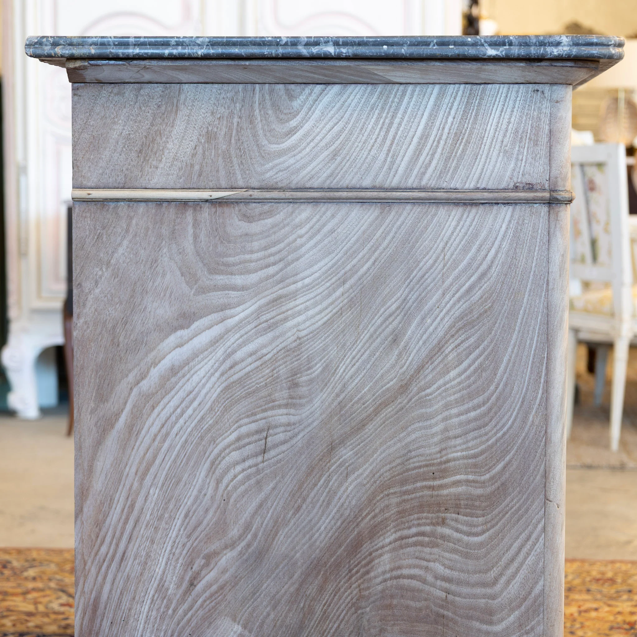 Louis Philippe Stripped Burl Wood Chest – Black Marble Top - Image 6