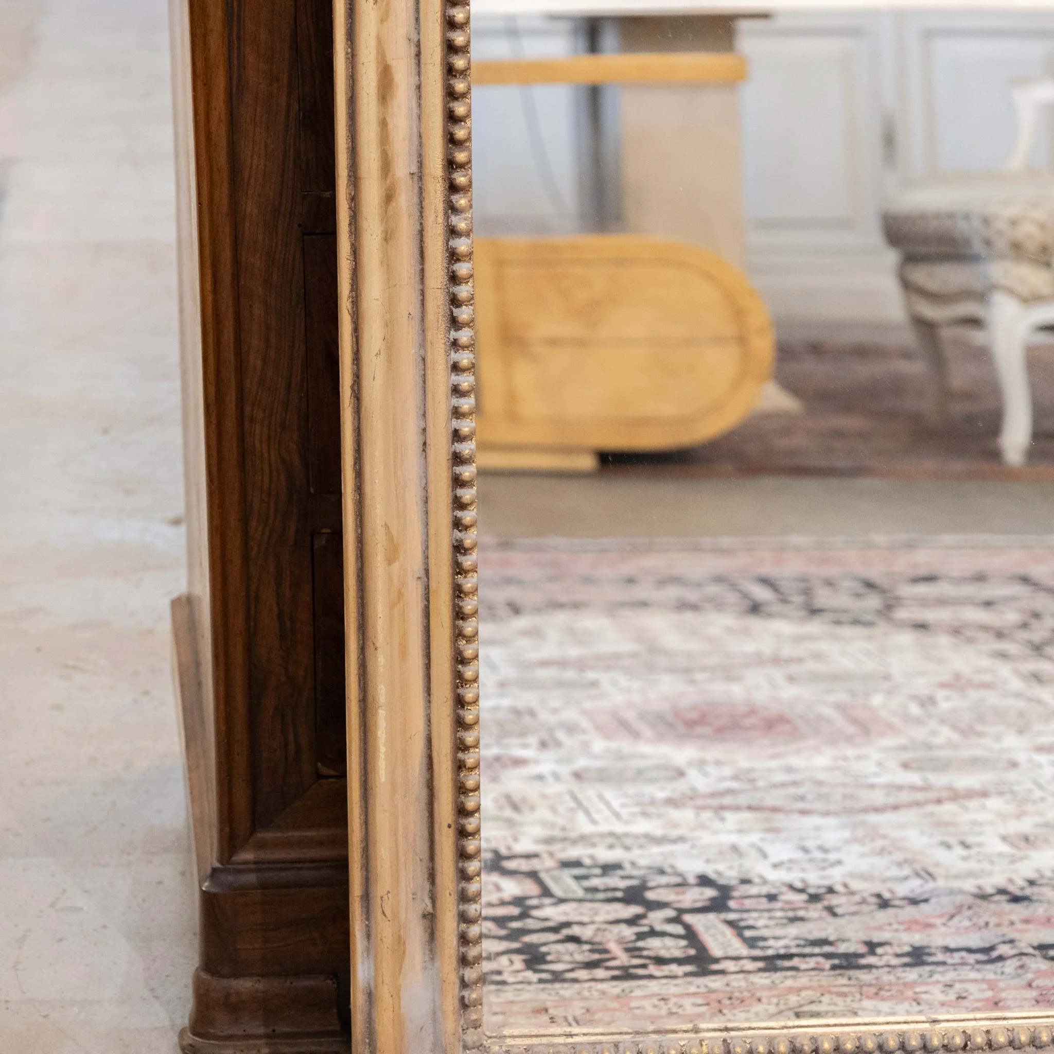 Louis Philippe Tall Gilded Mirror – Beaded Frame with Crest - Image 4