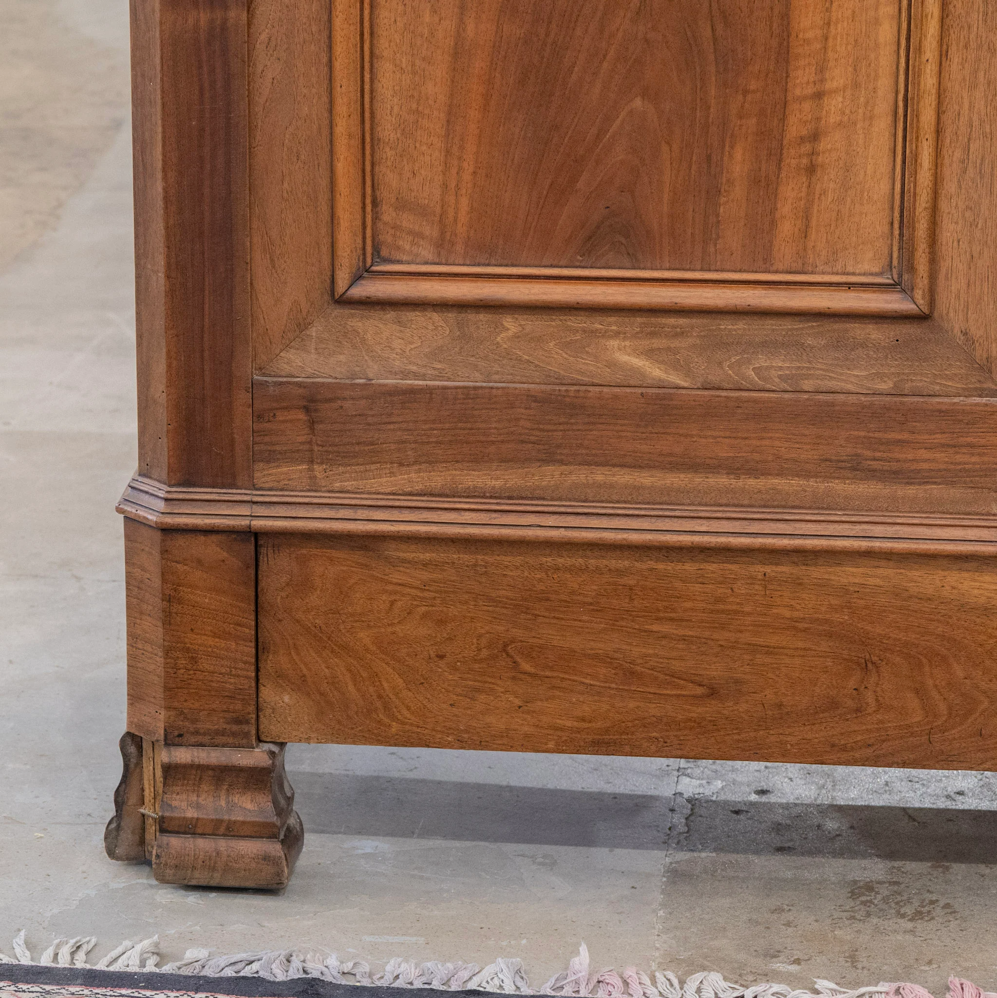 Louis Philippe Walnut Armoire – Original Red Fabric Interior with Shelves & Lower Drawer - Image 10