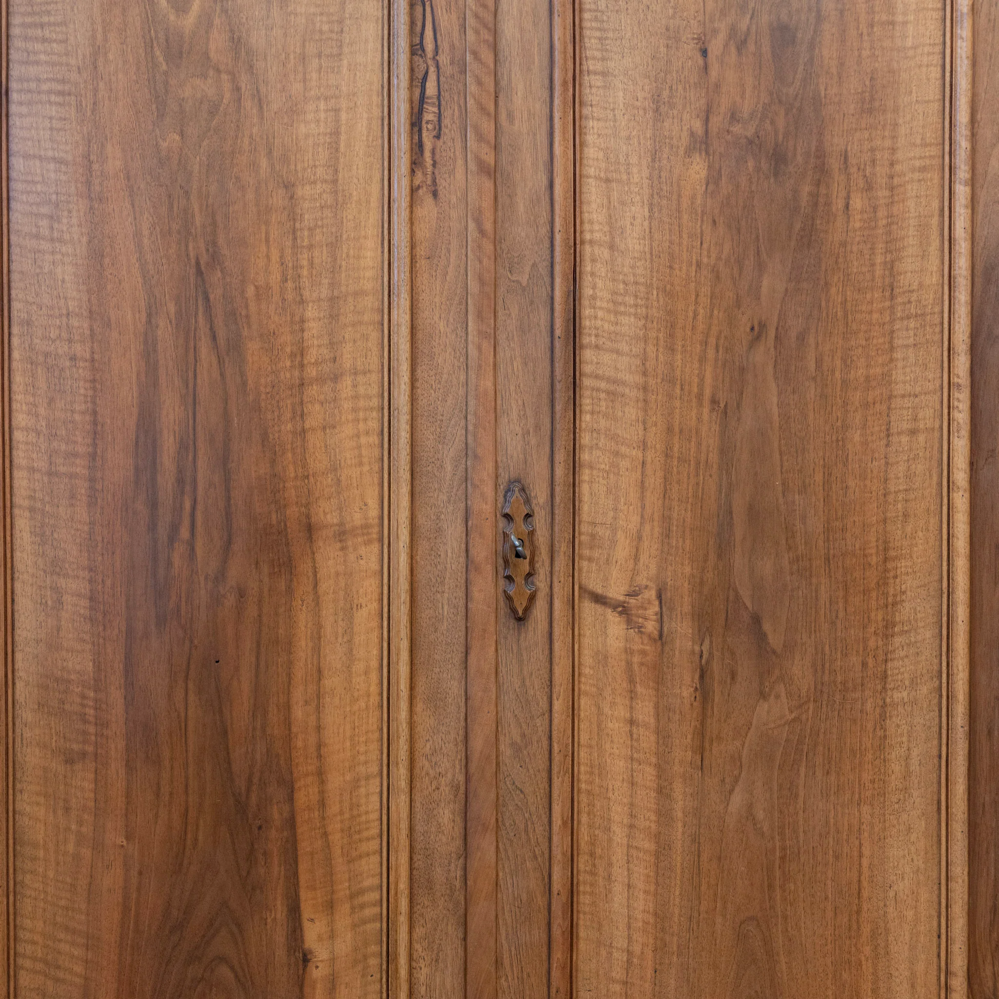 Louis Philippe Walnut Armoire – Original Red Fabric Interior with Shelves & Lower Drawer - Image 11