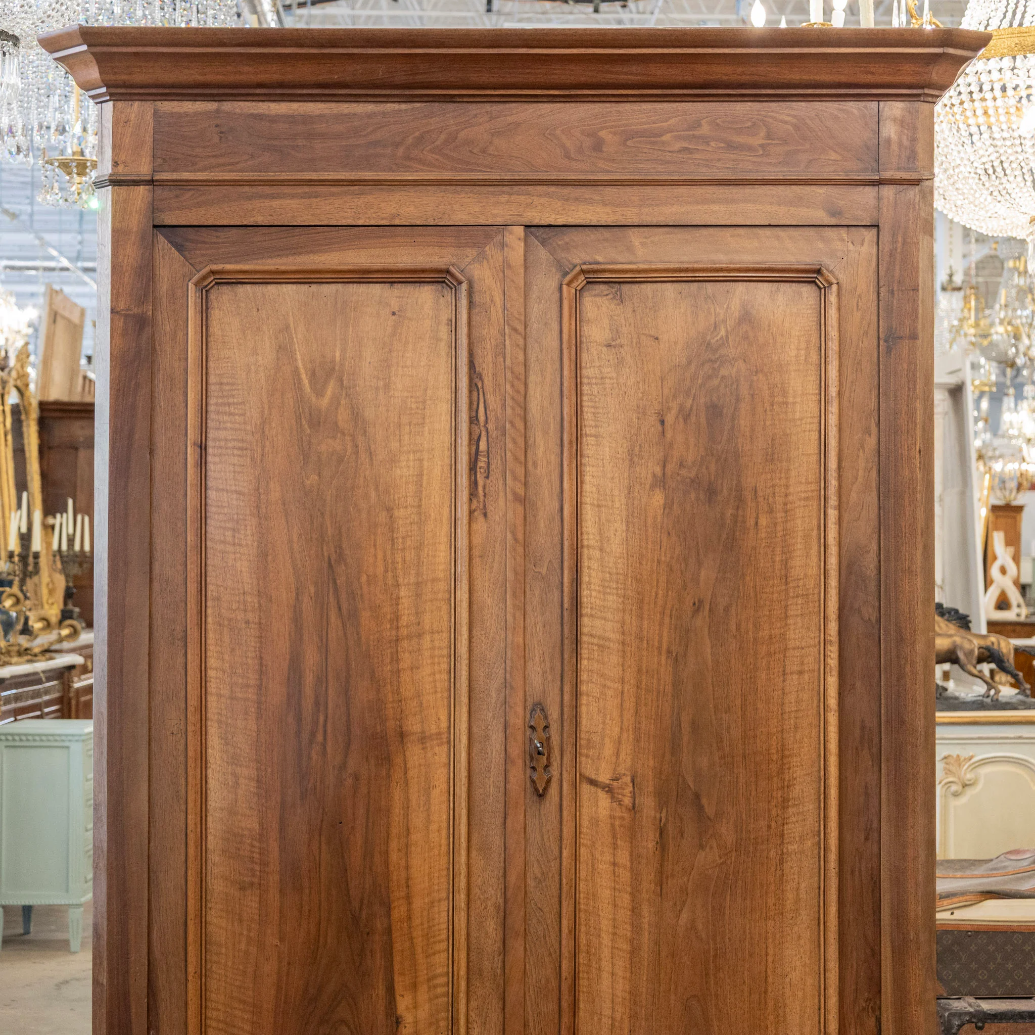 Louis Philippe Walnut Armoire – Original Red Fabric Interior with Shelves & Lower Drawer - Image 4