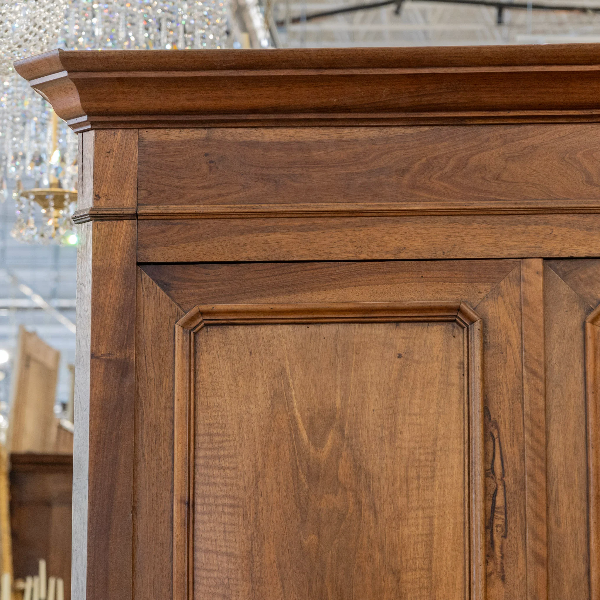 Louis Philippe Walnut Armoire – Original Red Fabric Interior with Shelves & Lower Drawer - Image 9