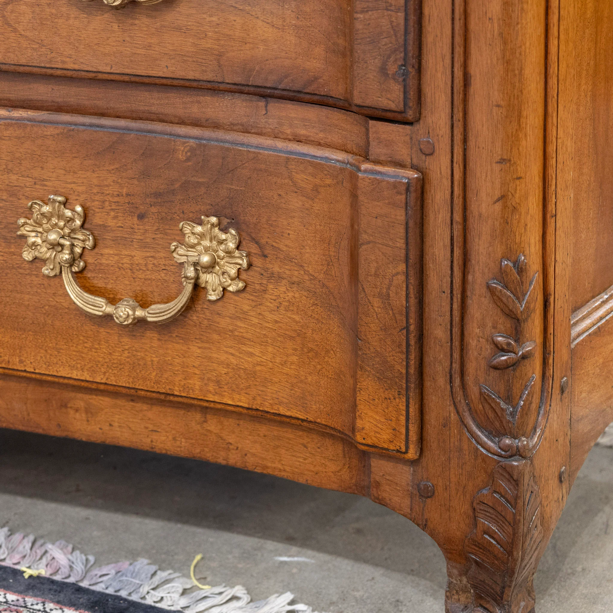 Louis XV 18th Century Walnut Chest – Bronze Hardware & Carved Florals - Image 4