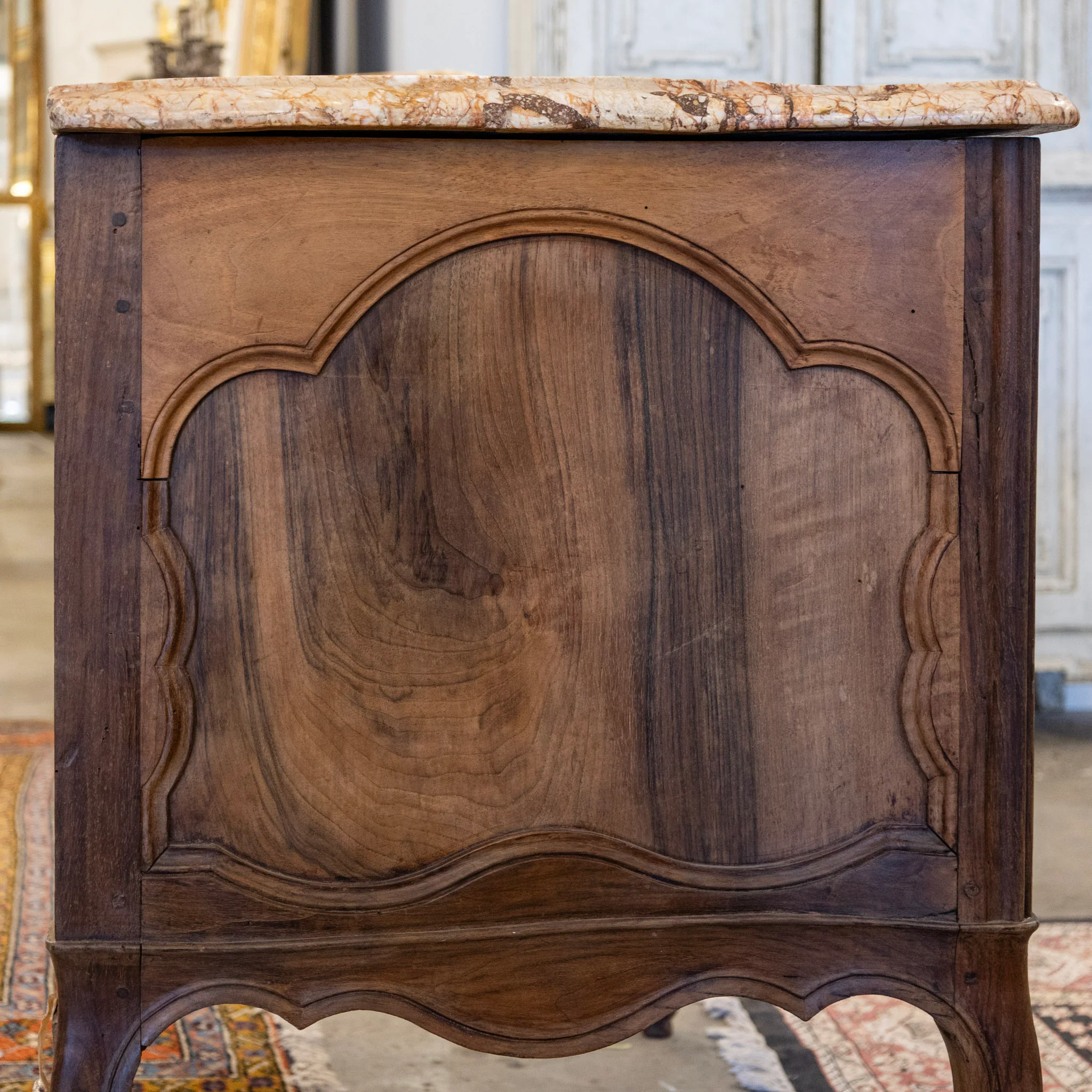 Louis XV 18th Century Walnut Chest – Carved Apron & Breccia Pernice Marble Top - Image 8