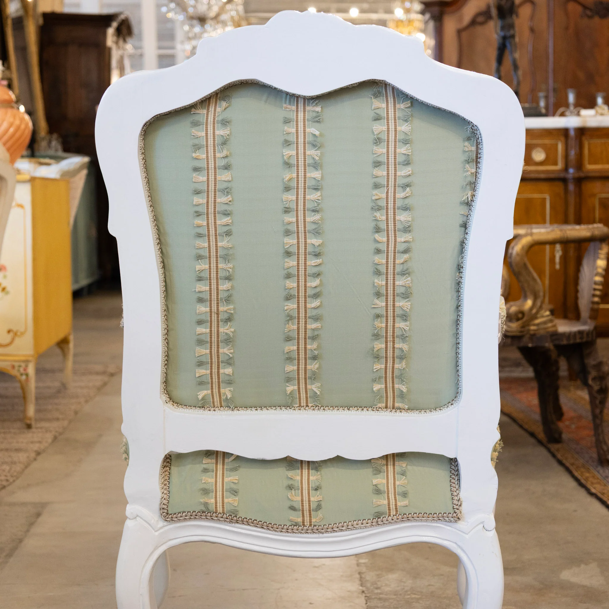 Louis XV Armchair in Green – White & Gold Frame with Patterned Upholstery - Image 5