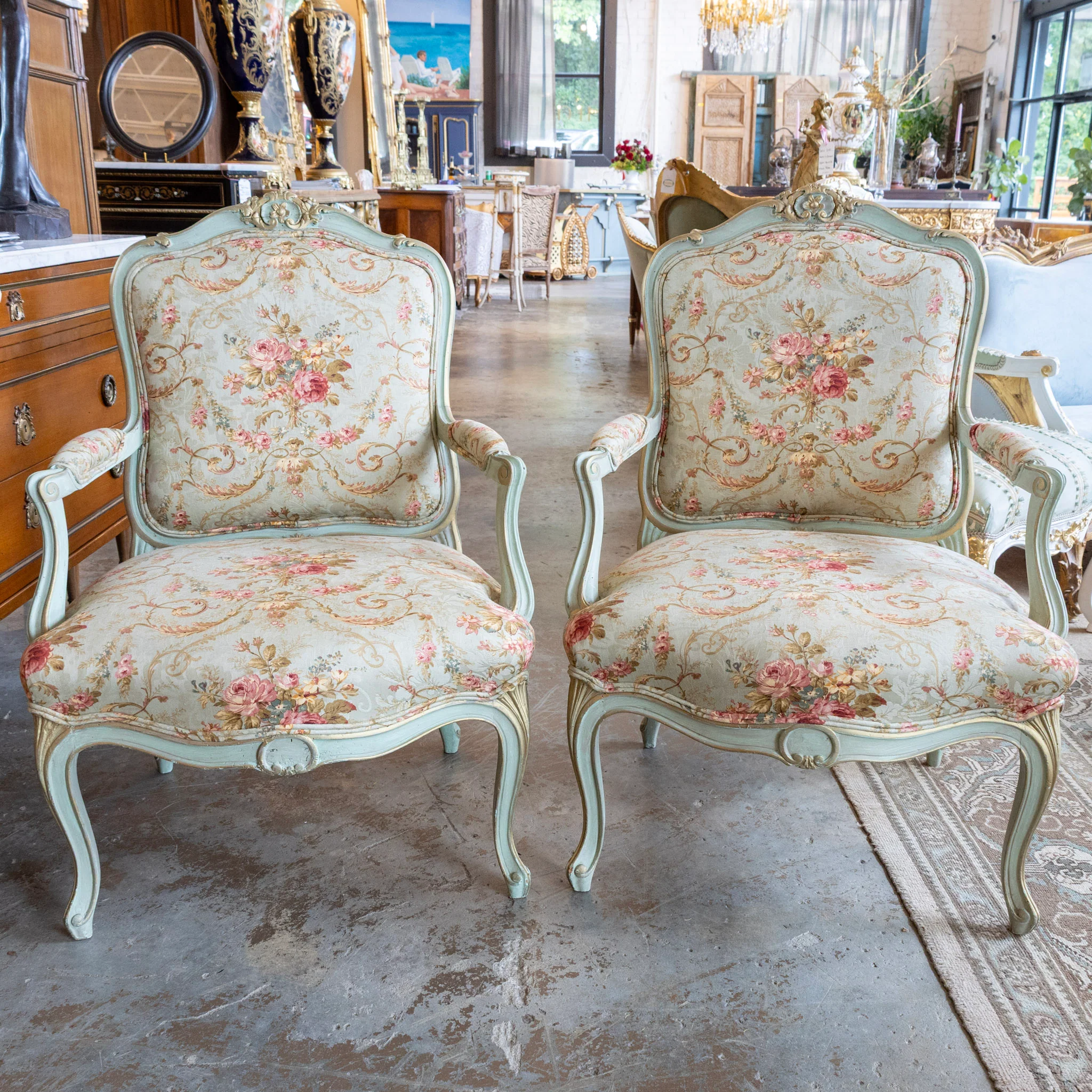 Louis XV Armchair – Soft Green Painted Frame with Aubusson Floral Upholstery - Image 10