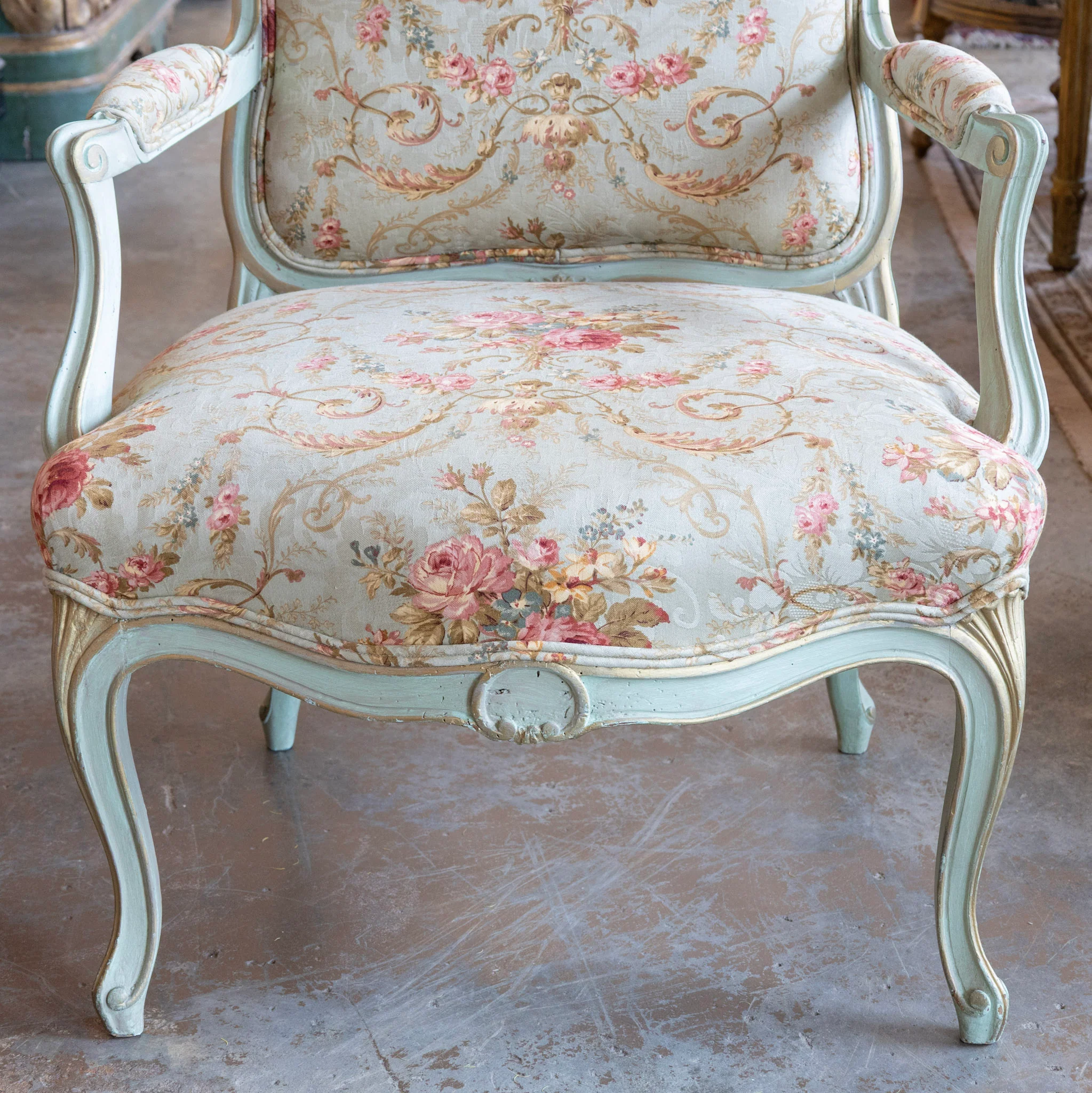Louis XV Armchair – Soft Green Painted Frame with Aubusson Floral Upholstery - Image 5