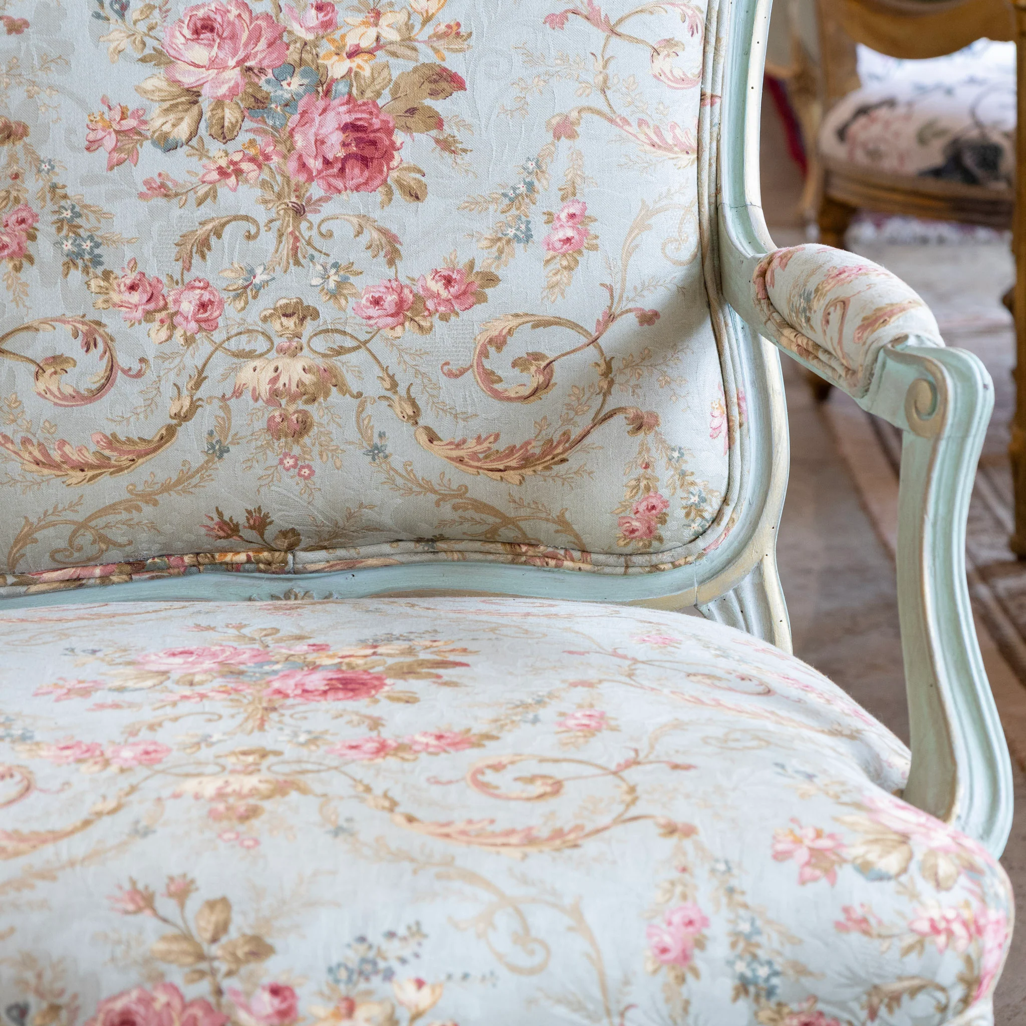 Louis XV Armchair – Soft Green Painted Frame with Aubusson Floral Upholstery - Image 6
