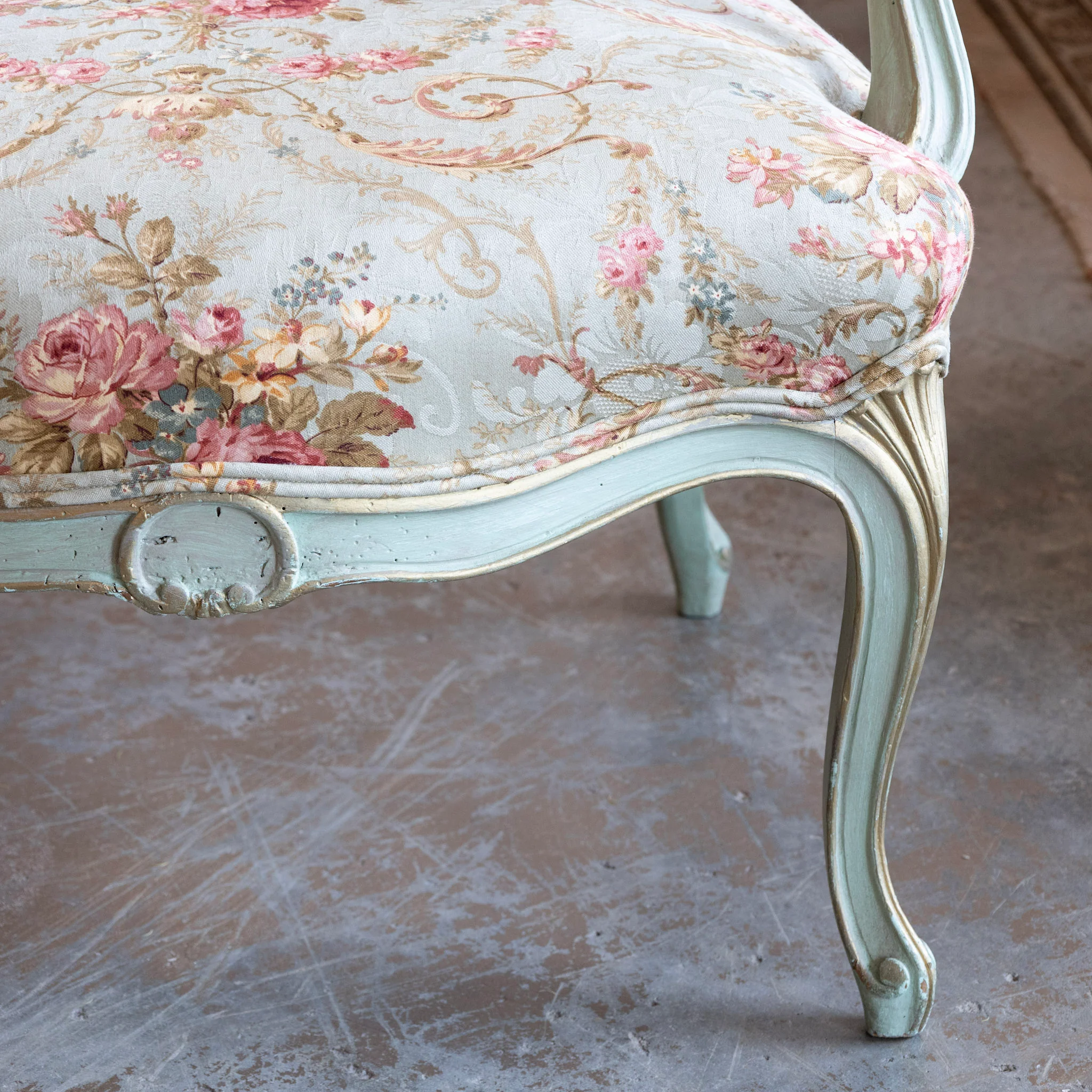 Louis XV Armchair – Soft Green Painted Frame with Aubusson Floral Upholstery - Image 7