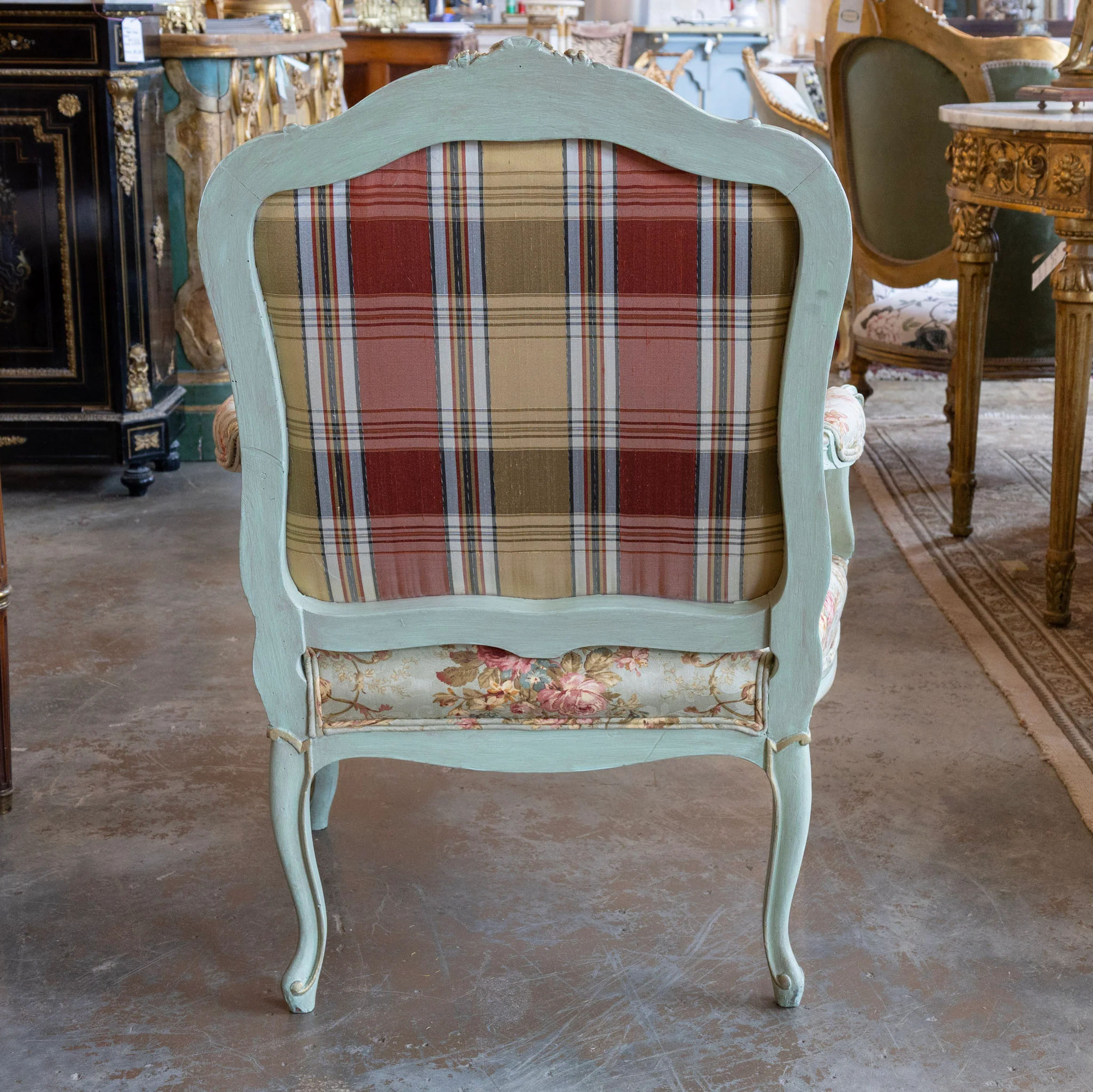 Louis XV Armchair – Soft Green Painted Frame with Aubusson Floral Upholstery - Image 8