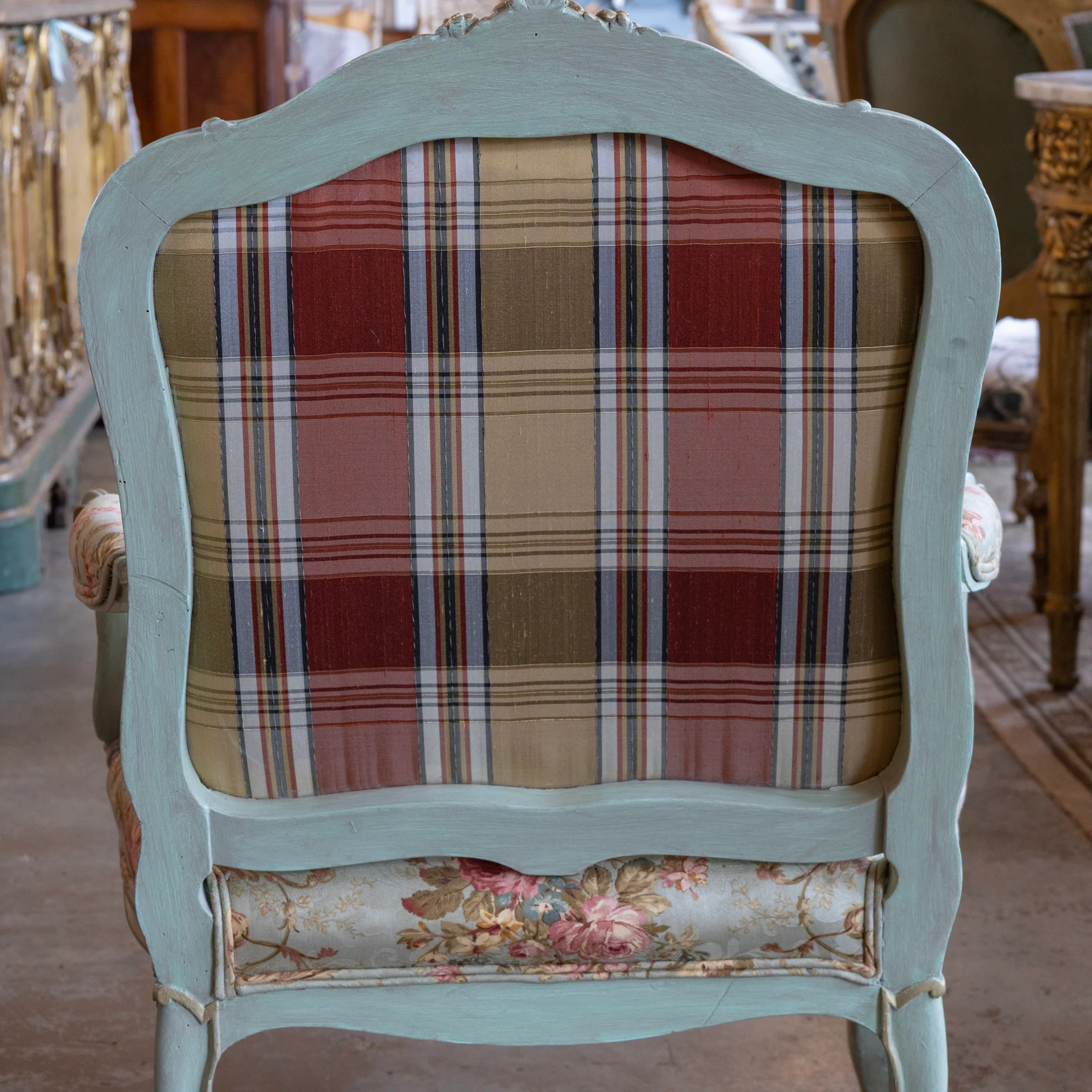 Louis XV Armchair – Soft Green Painted Frame with Aubusson Floral Upholstery - Image 9