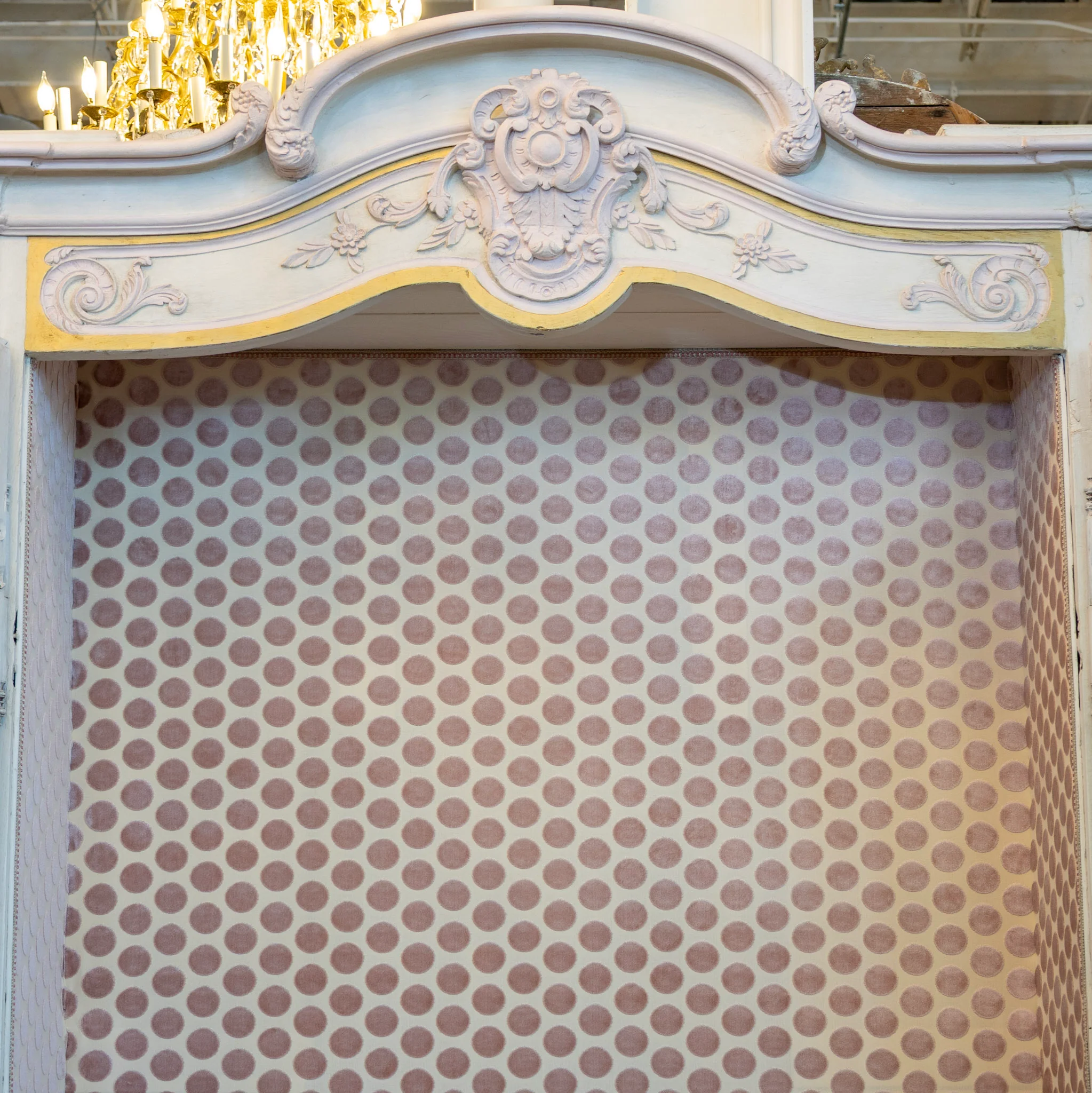 Louis XV Armoire – White & Pink with Pink Polka Dot Lining - Image 5