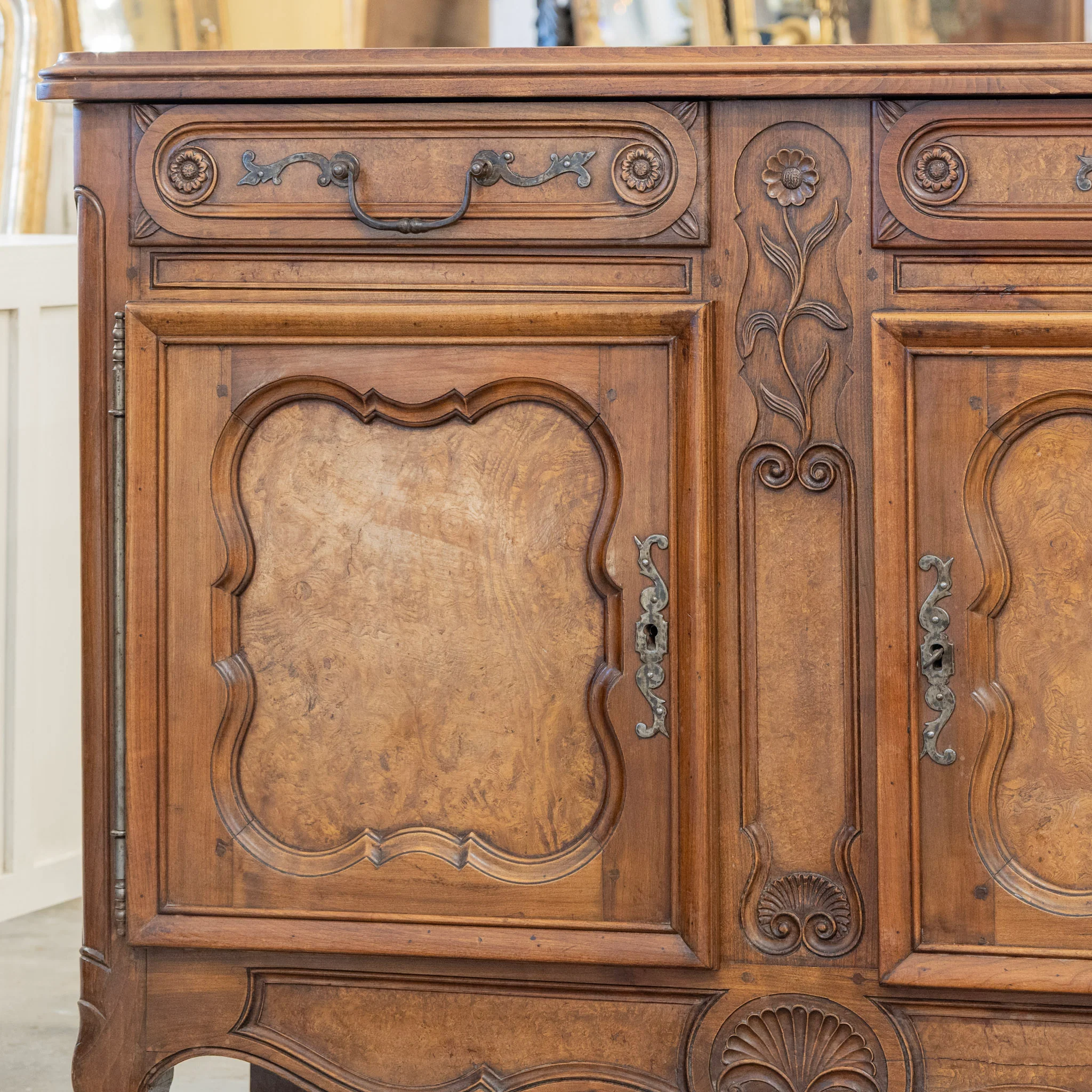 Louis XV Burl Wood Sideboard – Floral Hand-Carvings - Image 9