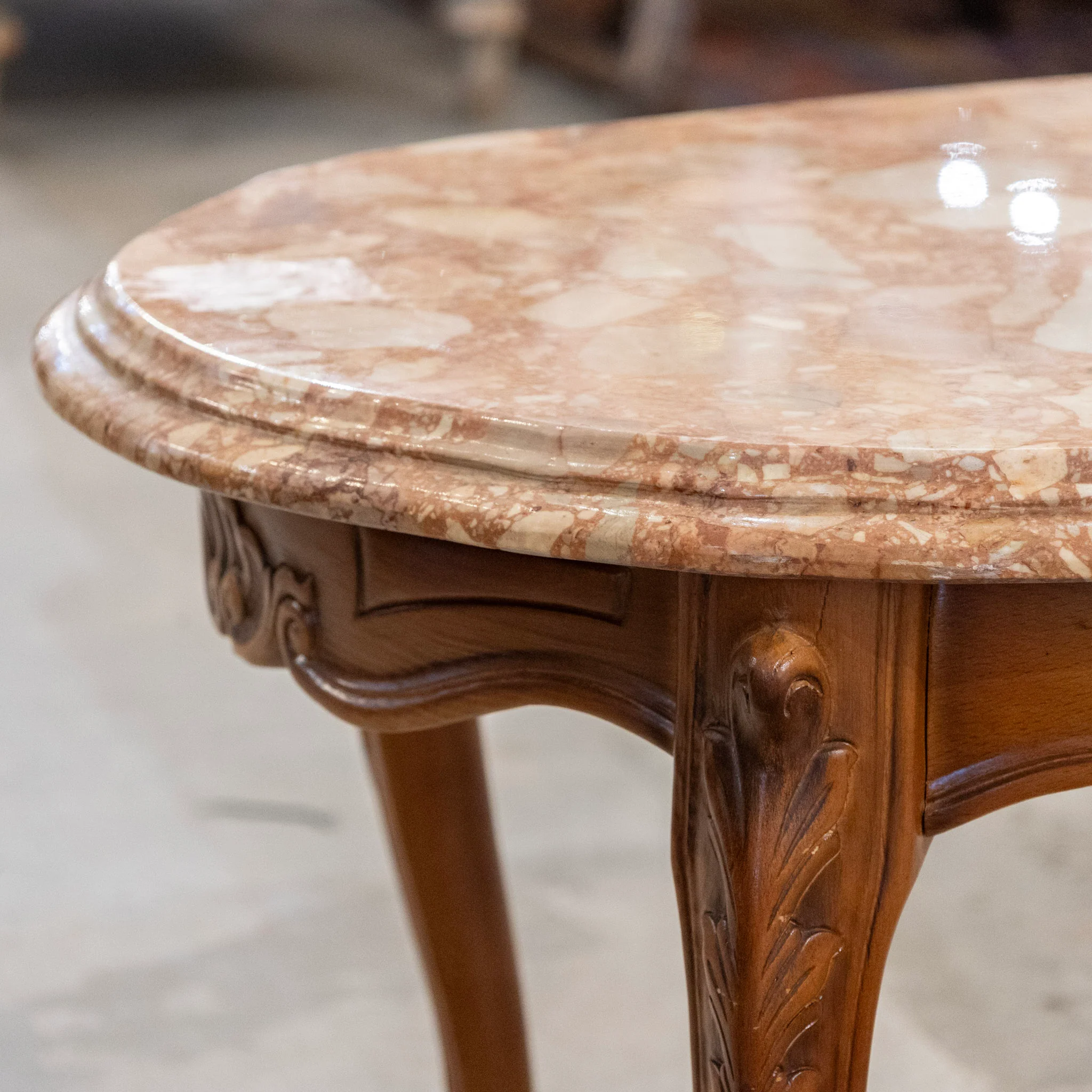 Louis XV Carved Wood Coffee Table –  Red Breccia Marble Top - Image 10