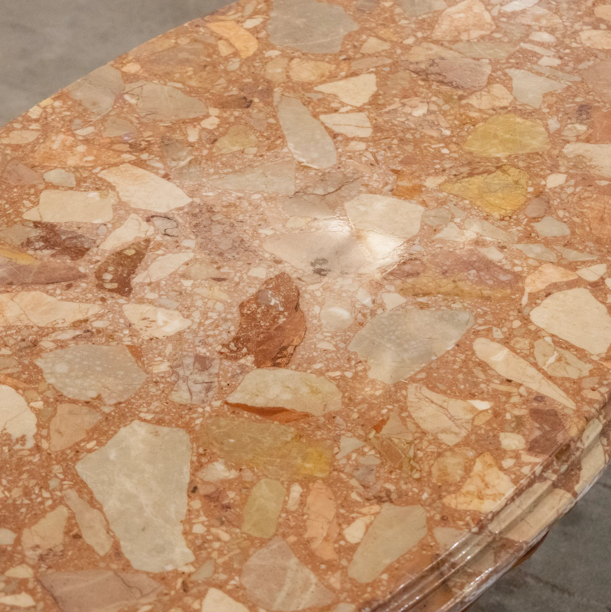 Louis XV Carved Wood Coffee Table –  Red Breccia Marble Top - Image 11