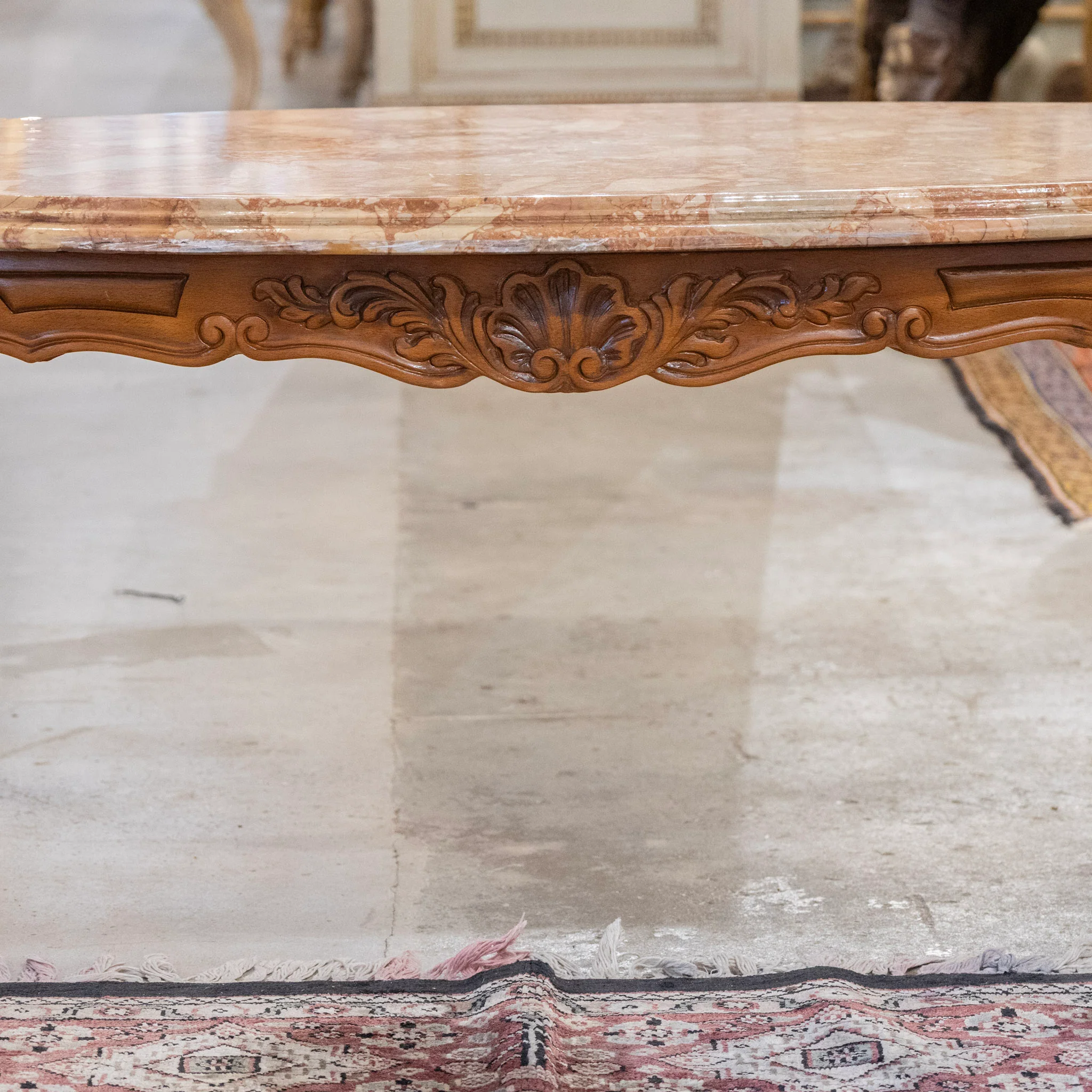 Louis XV Carved Wood Coffee Table –  Red Breccia Marble Top - Image 4