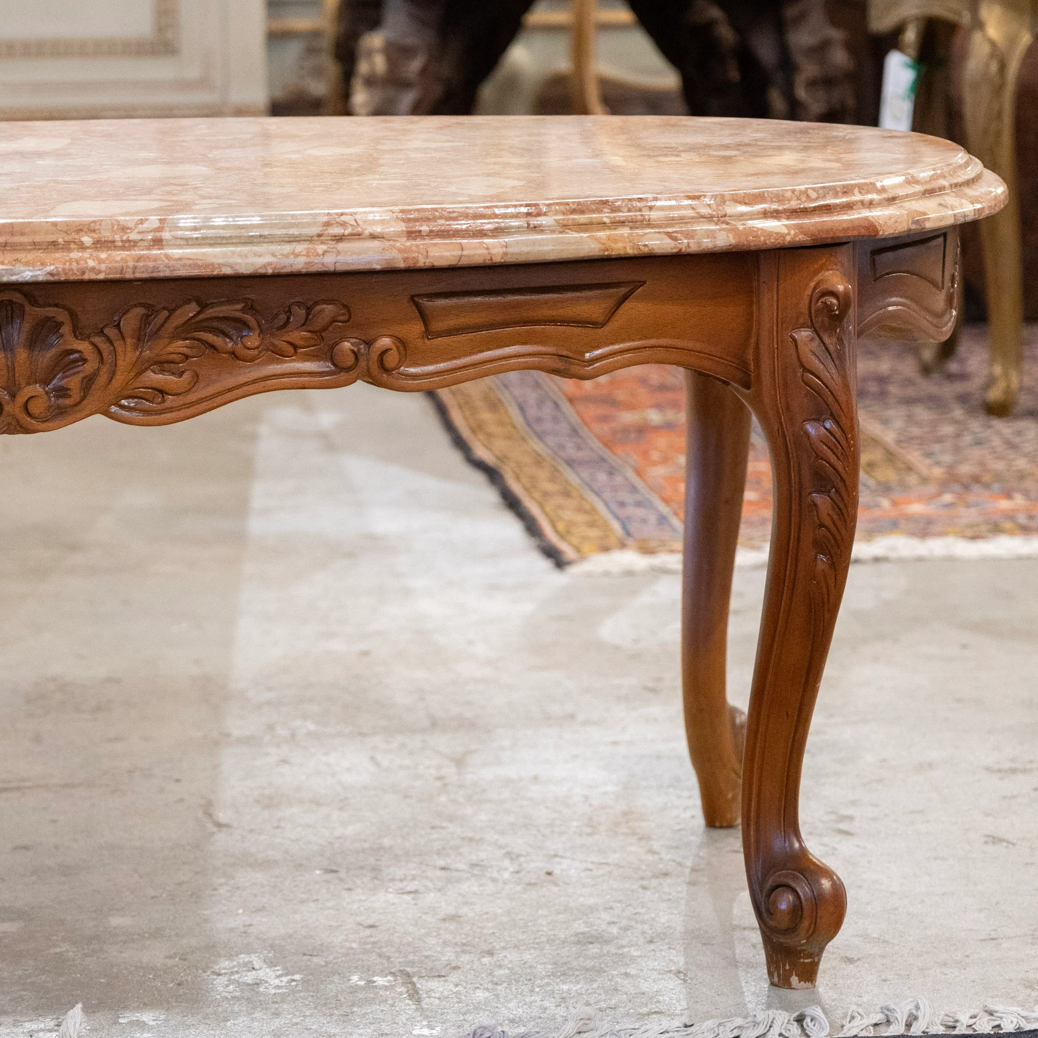 Louis XV Carved Wood Coffee Table –  Red Breccia Marble Top - Image 5