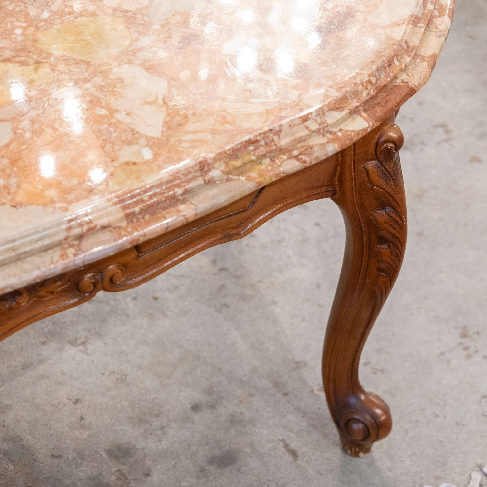 Louis XV Carved Wood Coffee Table –  Red Breccia Marble Top - Image 6