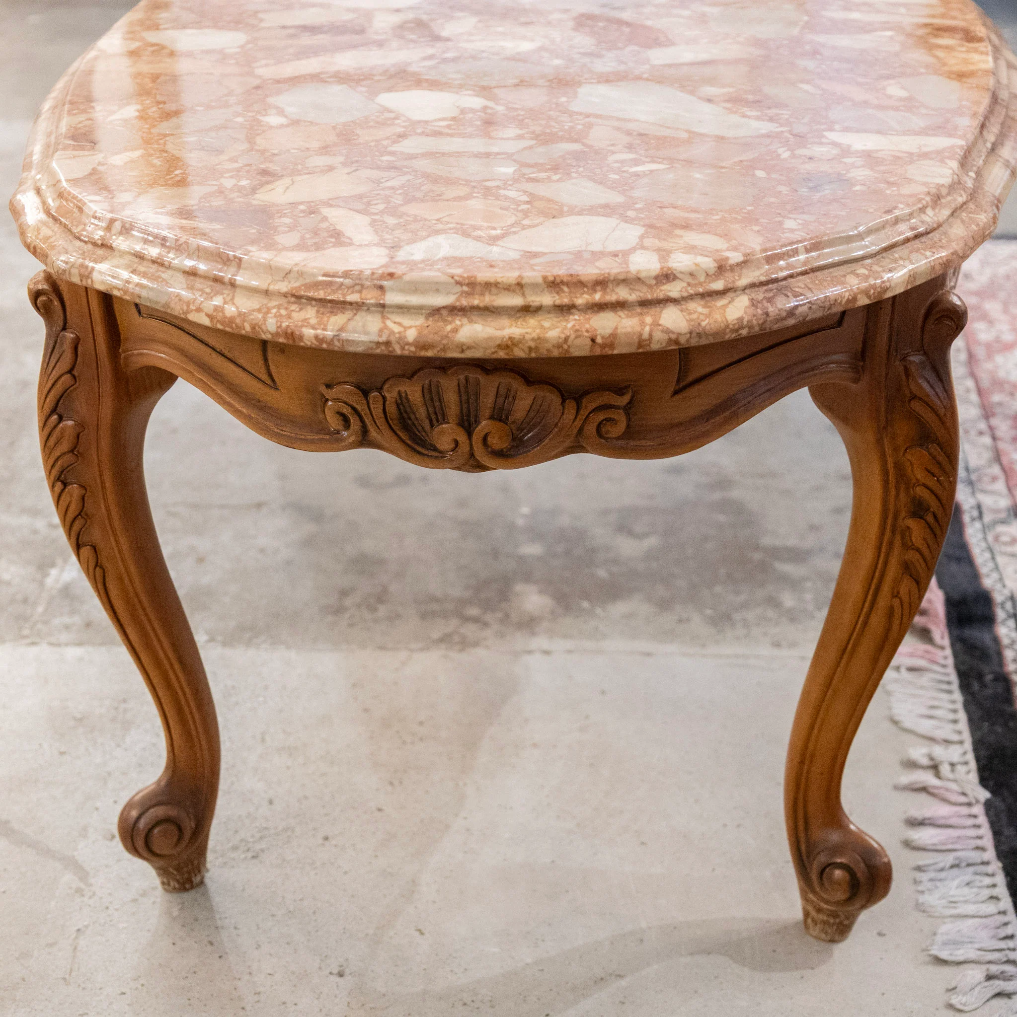 Louis XV Carved Wood Coffee Table –  Red Breccia Marble Top - Image 7