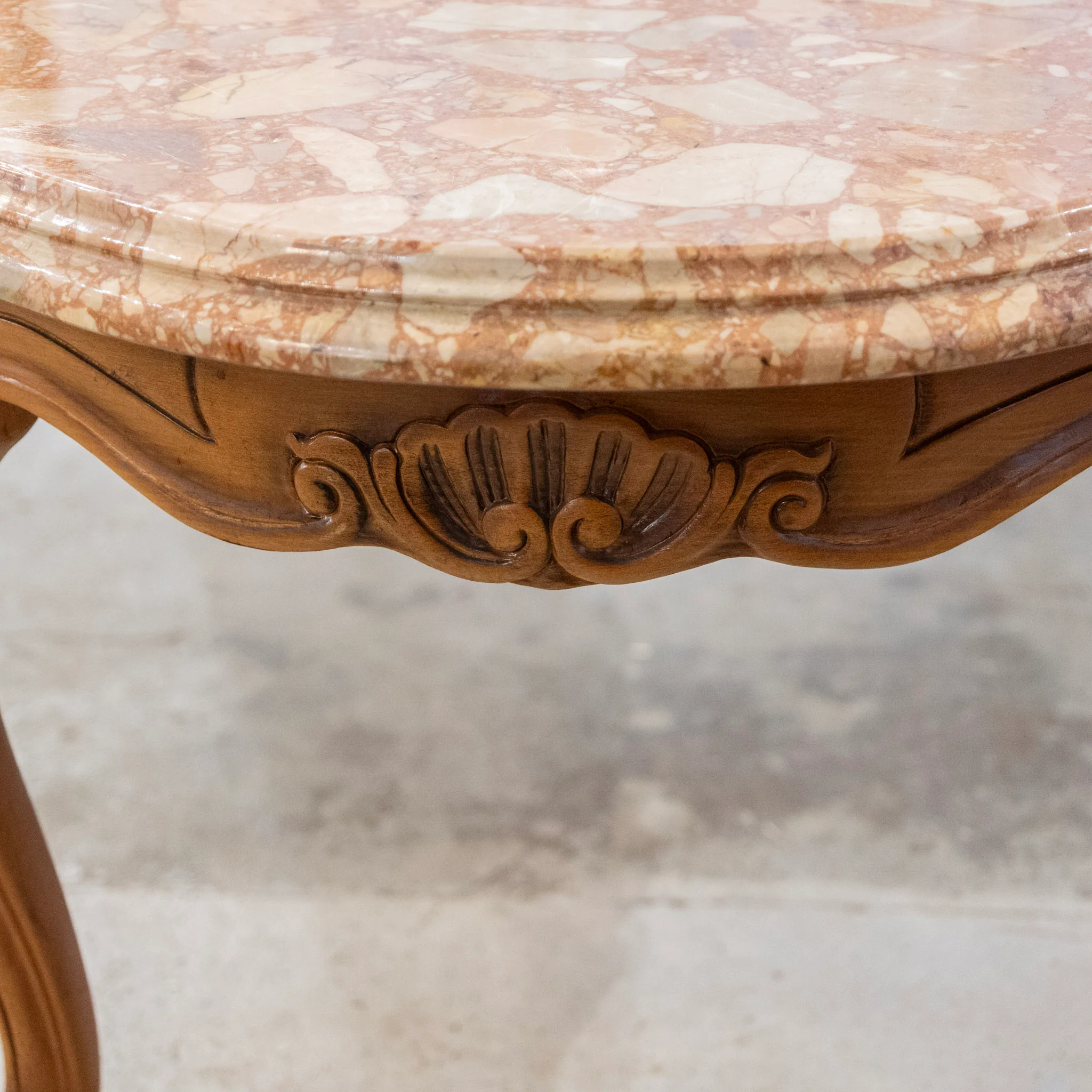 Louis XV Carved Wood Coffee Table –  Red Breccia Marble Top - Image 8
