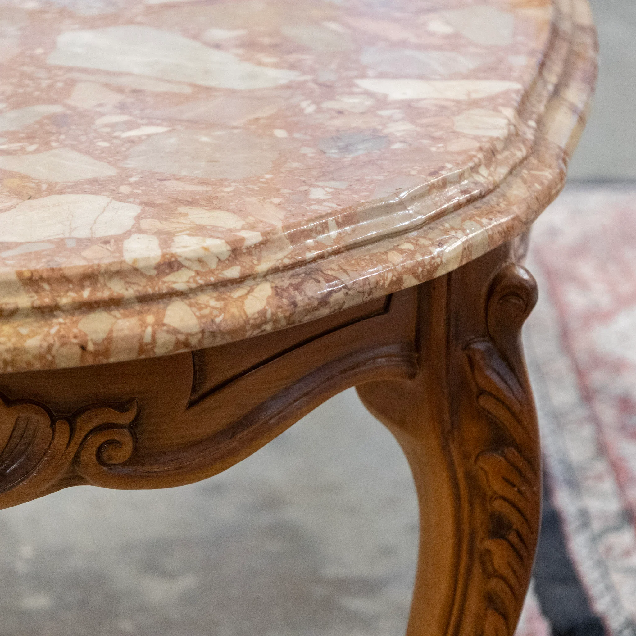 Louis XV Carved Wood Coffee Table –  Red Breccia Marble Top - Image 9