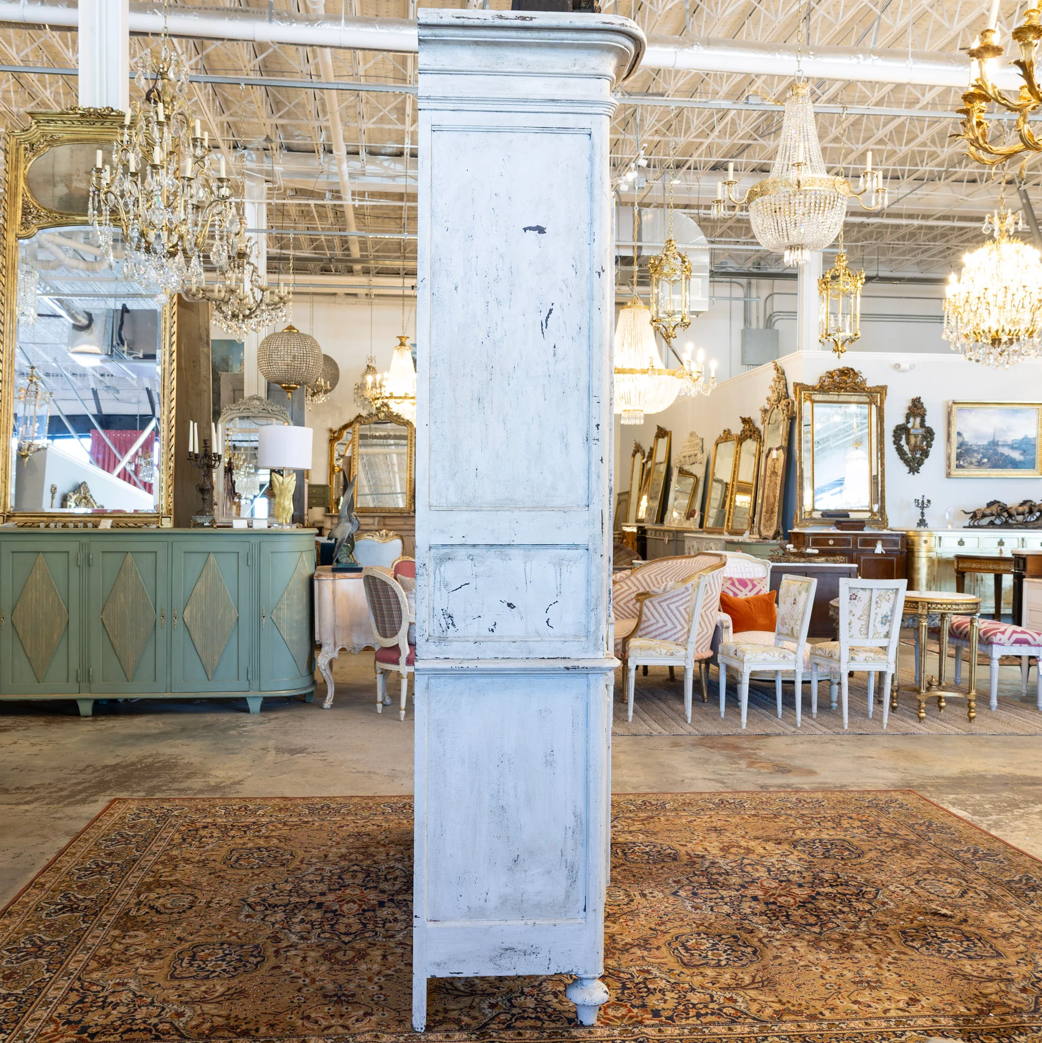 Louis XV Cupboard – Distressed White Finish & Clock Crest - Image 10