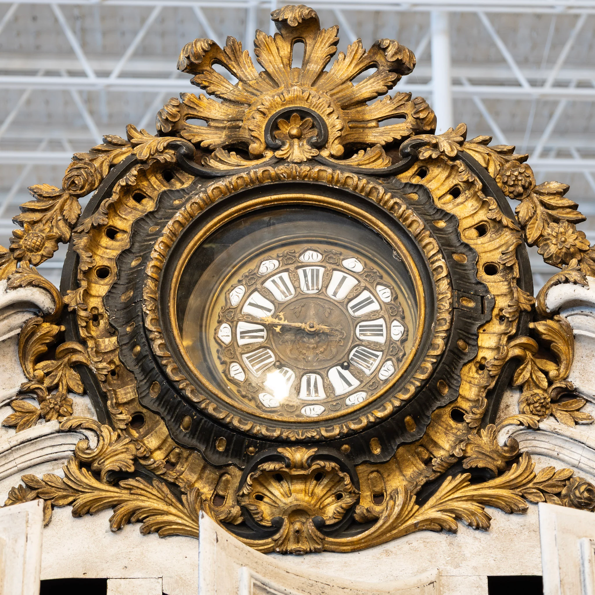Louis XV Cupboard – Distressed White Finish & Clock Crest - Image 3