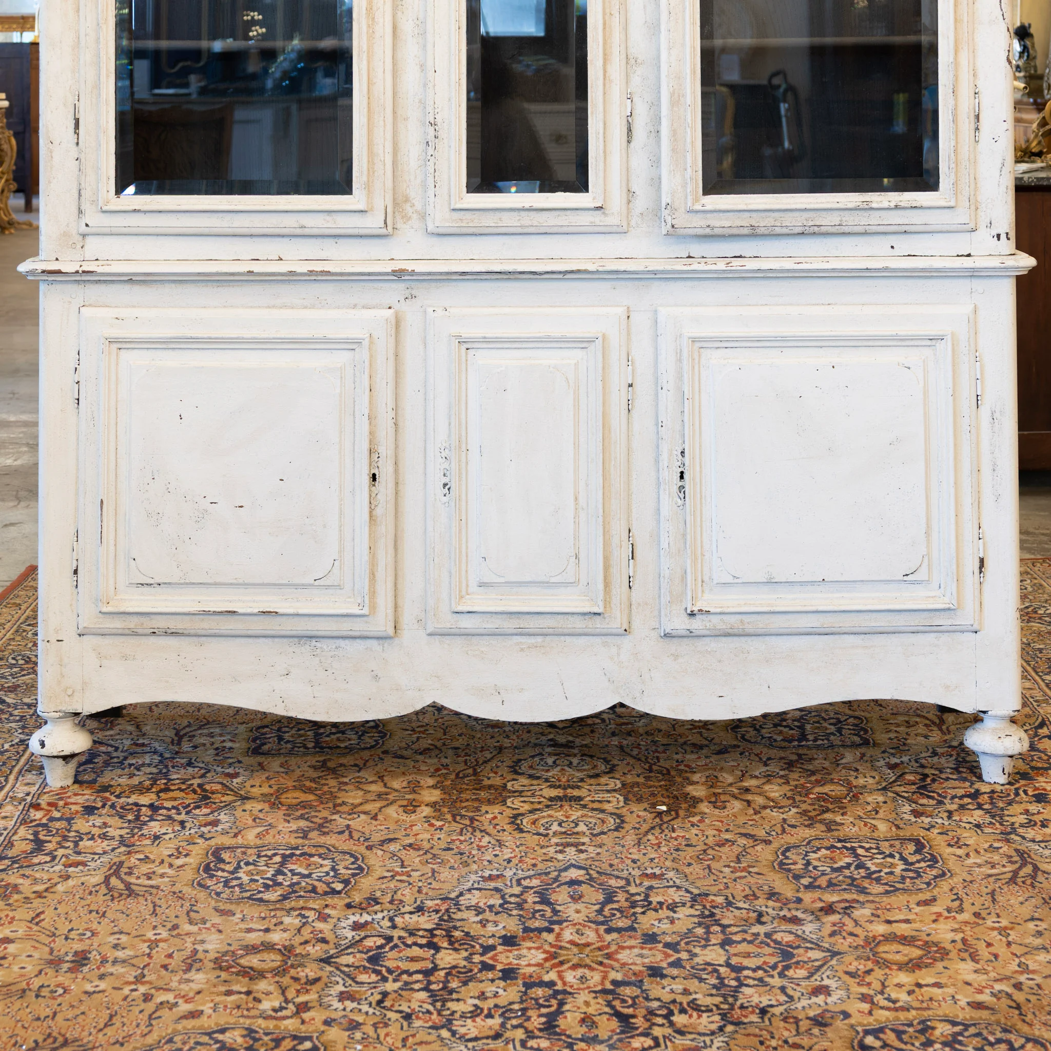 Louis XV Cupboard – Distressed White Finish & Clock Crest - Image 6