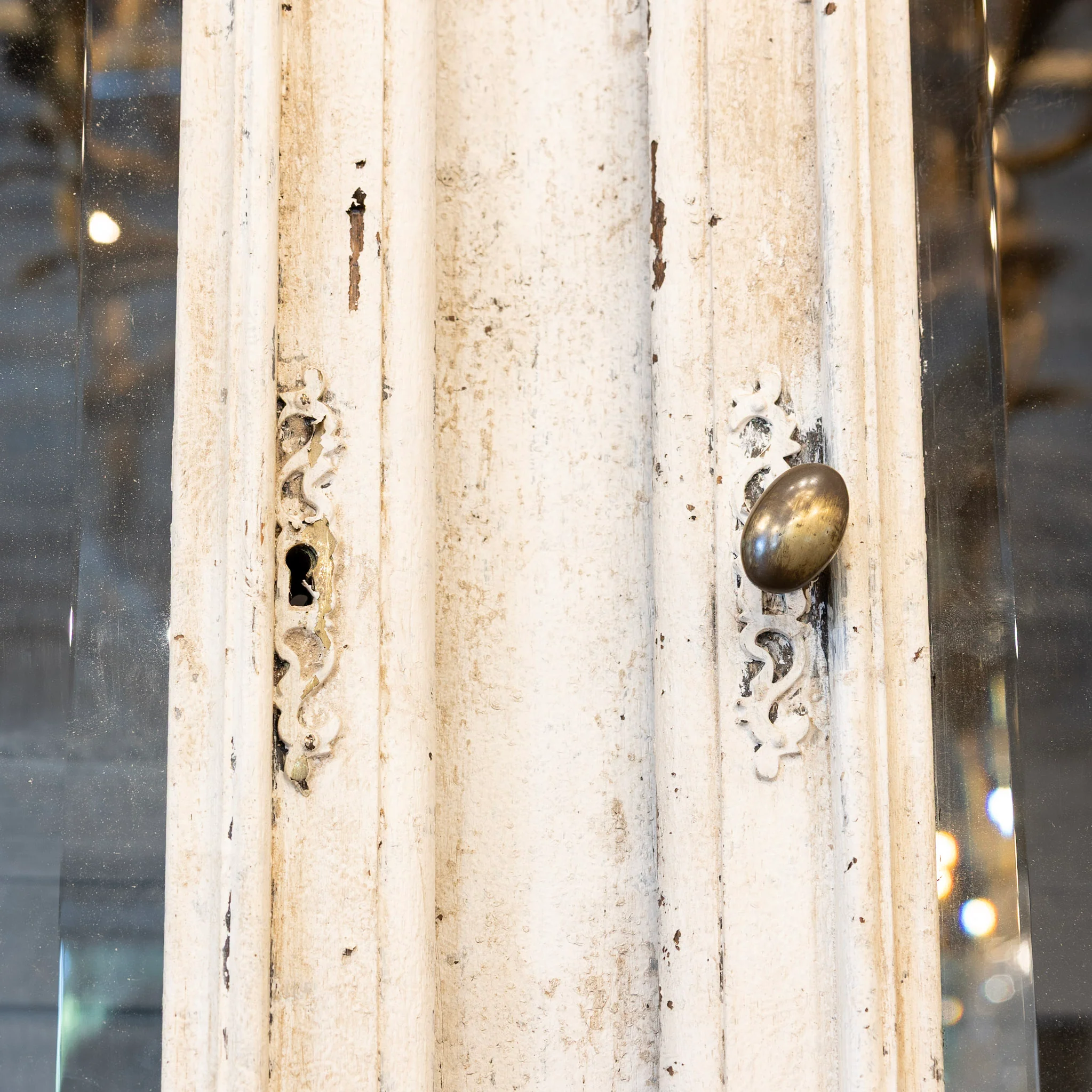Louis XV Cupboard – Distressed White Finish & Clock Crest - Image 7