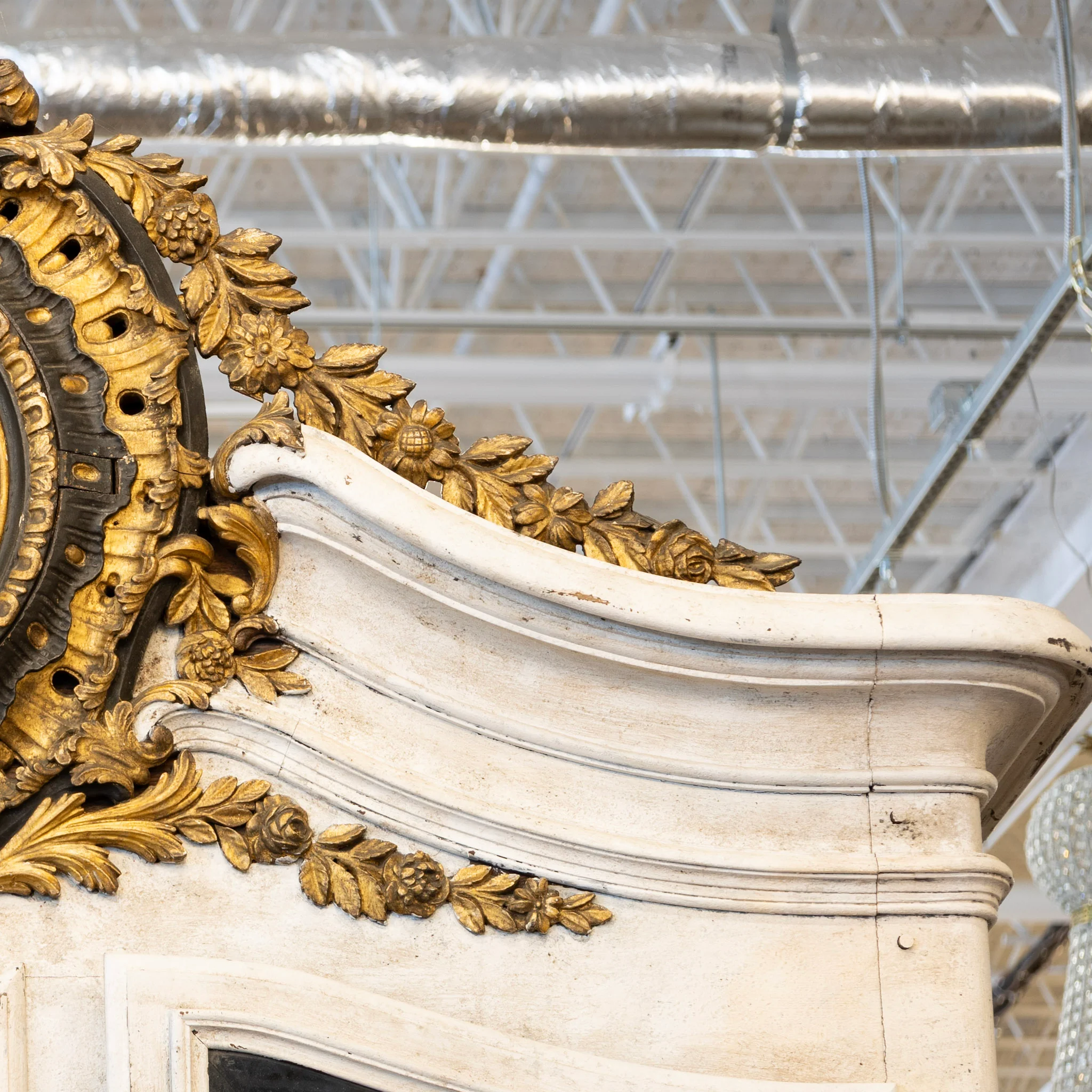Louis XV Cupboard – Distressed White Finish & Clock Crest - Image 8