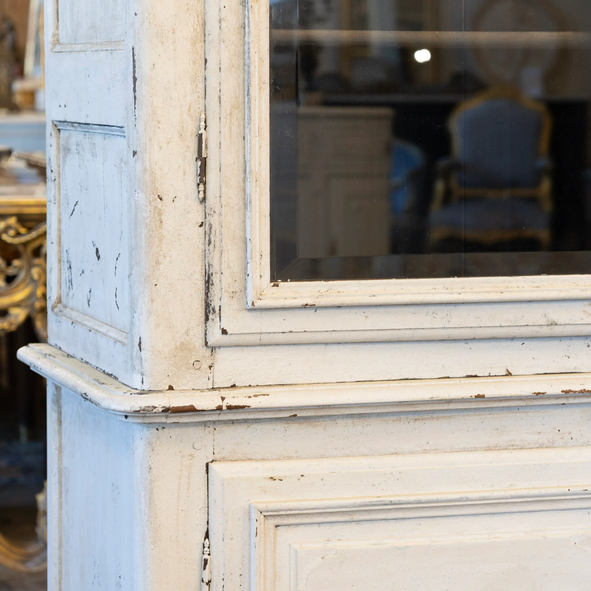 Louis XV Cupboard – Distressed White Finish & Clock Crest - Image 9