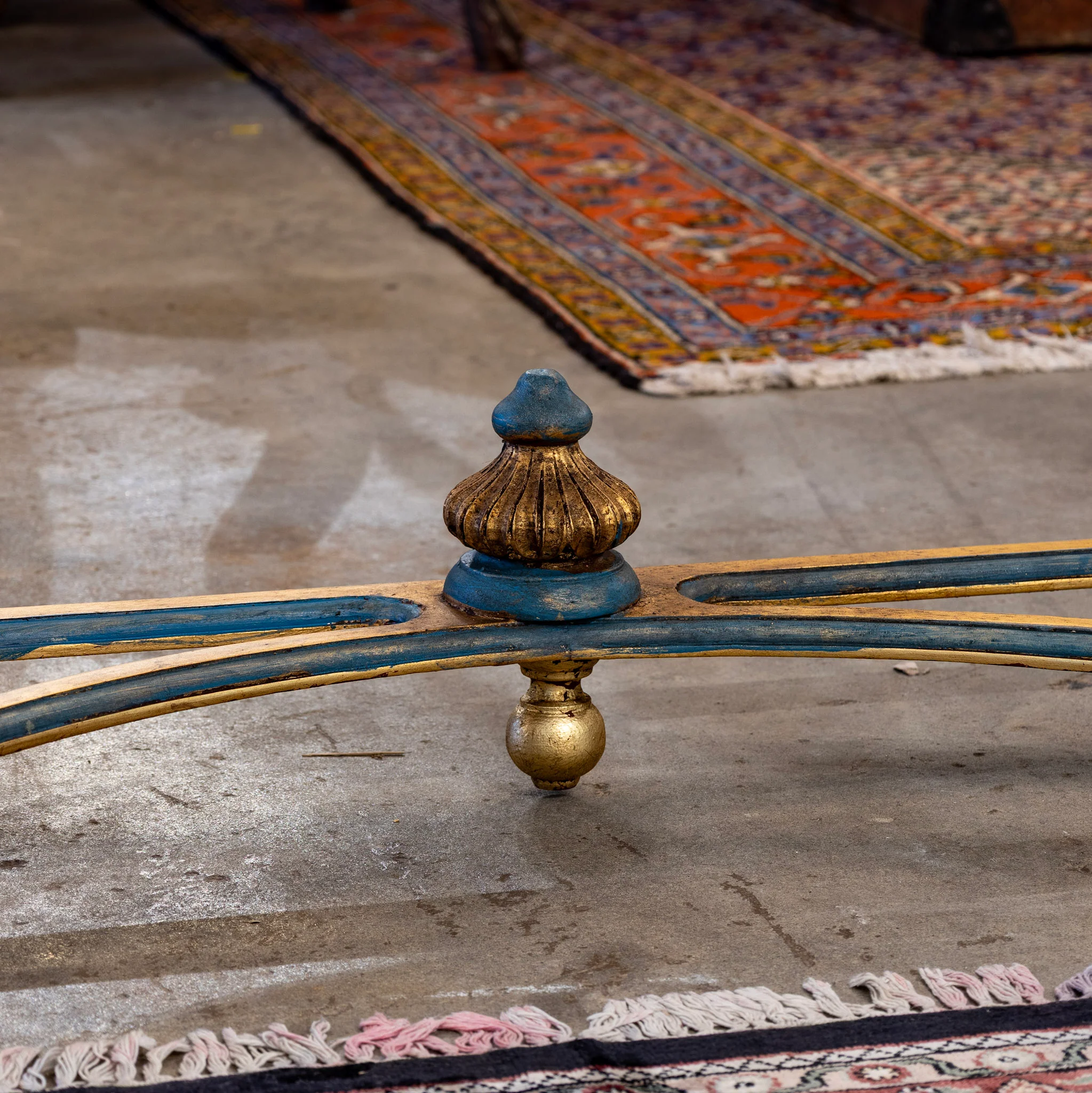 Louis XV Demilune Gilded Console Table – Blue Trim & White Marble Top - Image 6