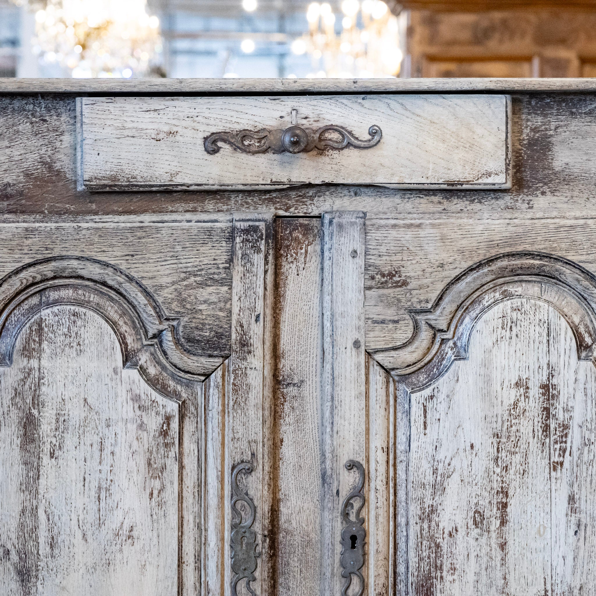 Distressed French Country Cabinet – Arched Panel Doors - Image 3