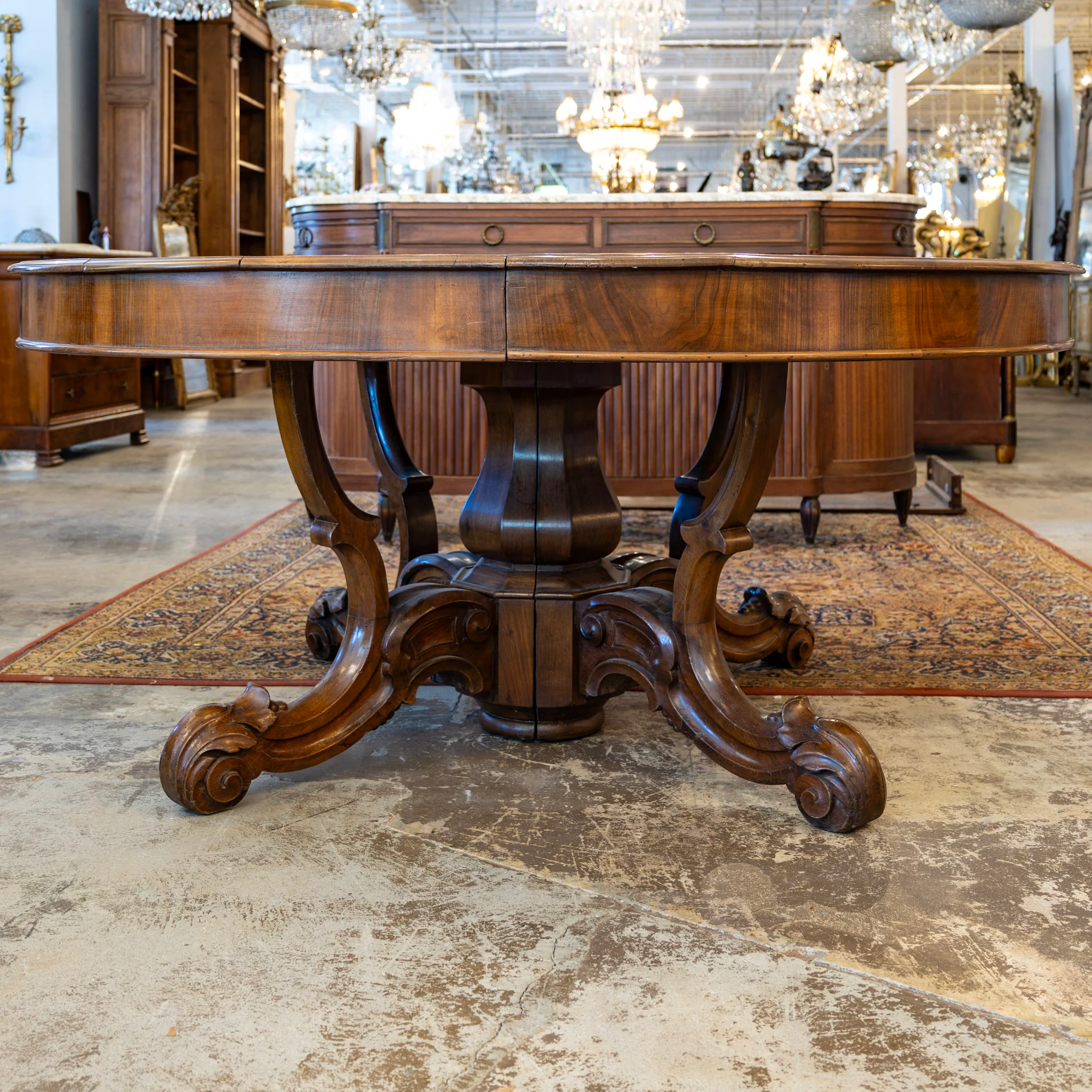 Louis XV Expandable Dining Table –  Brown with Carved Detailing - Image 3
