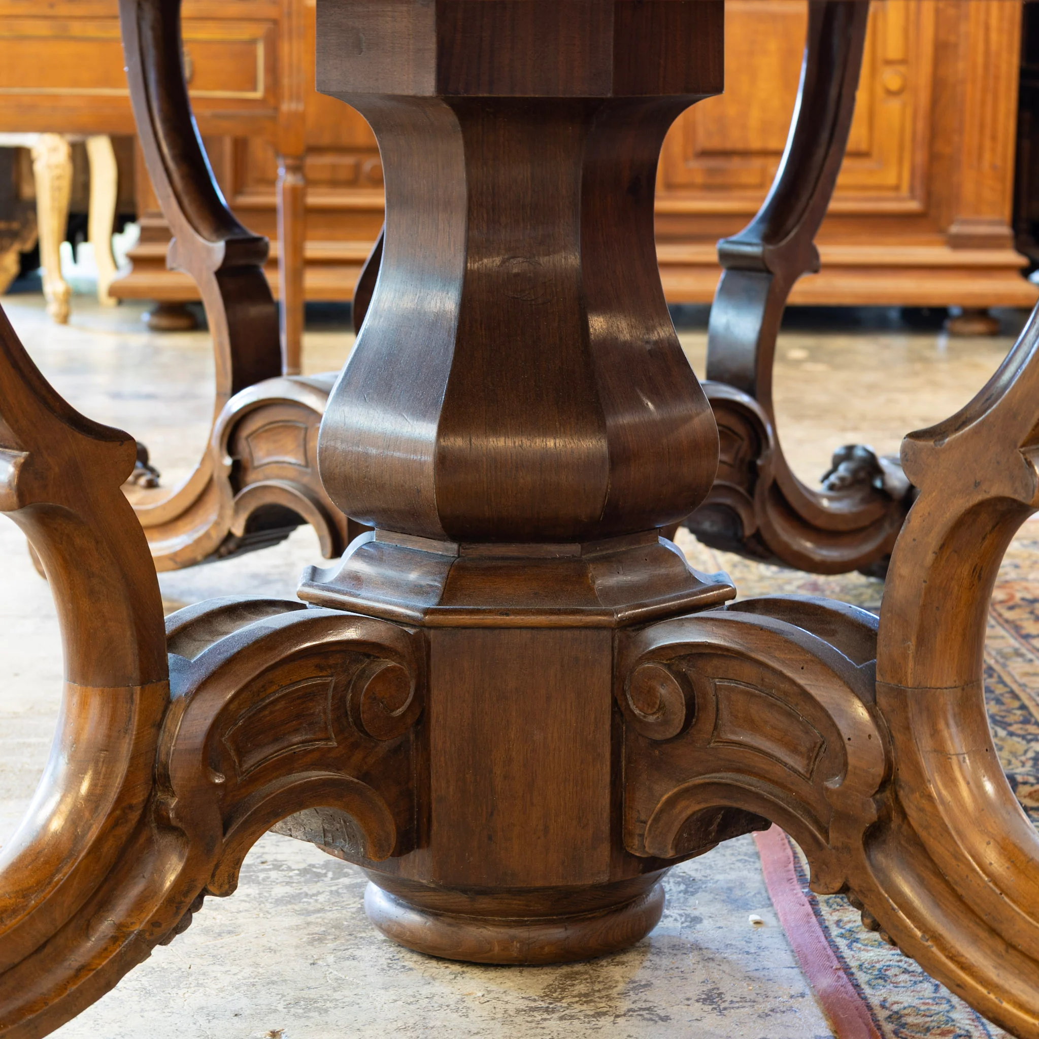 Louis XV Expandable Dining Table –  Brown with Carved Detailing - Image 5