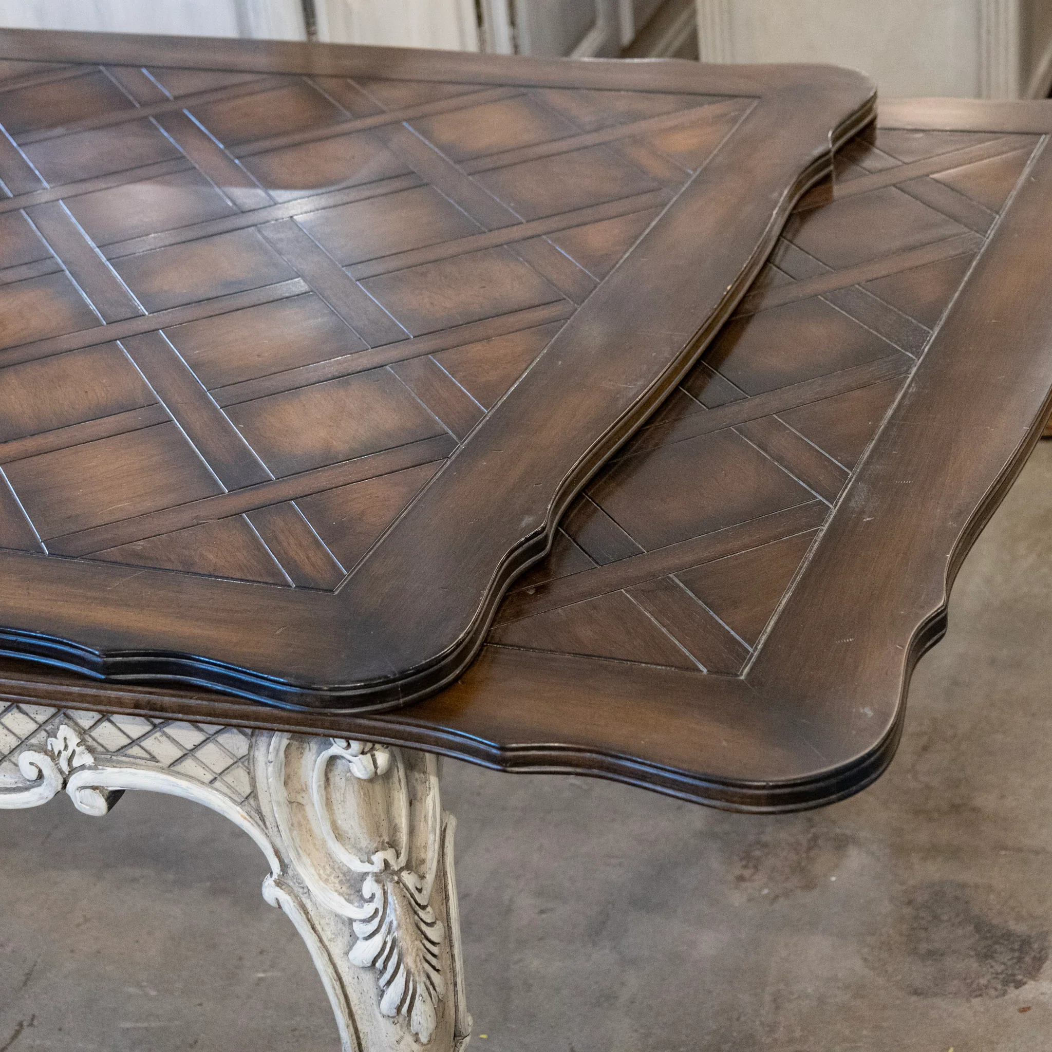 Louis XV Extendable Dining Table – Carved White Base & Dark Wood Top - Image 9