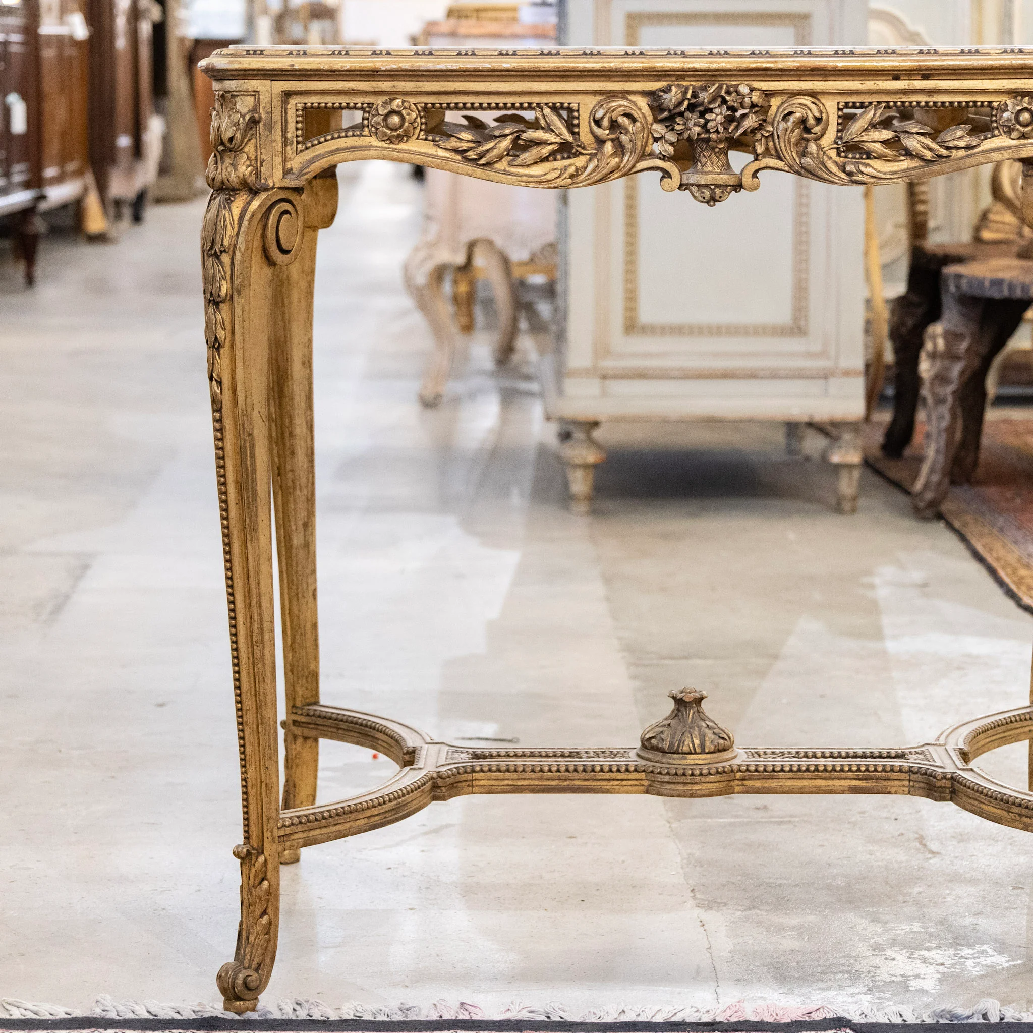 Louis XV Gilded Accent Table – Ornate Carvings & White Marble Top - Image 2