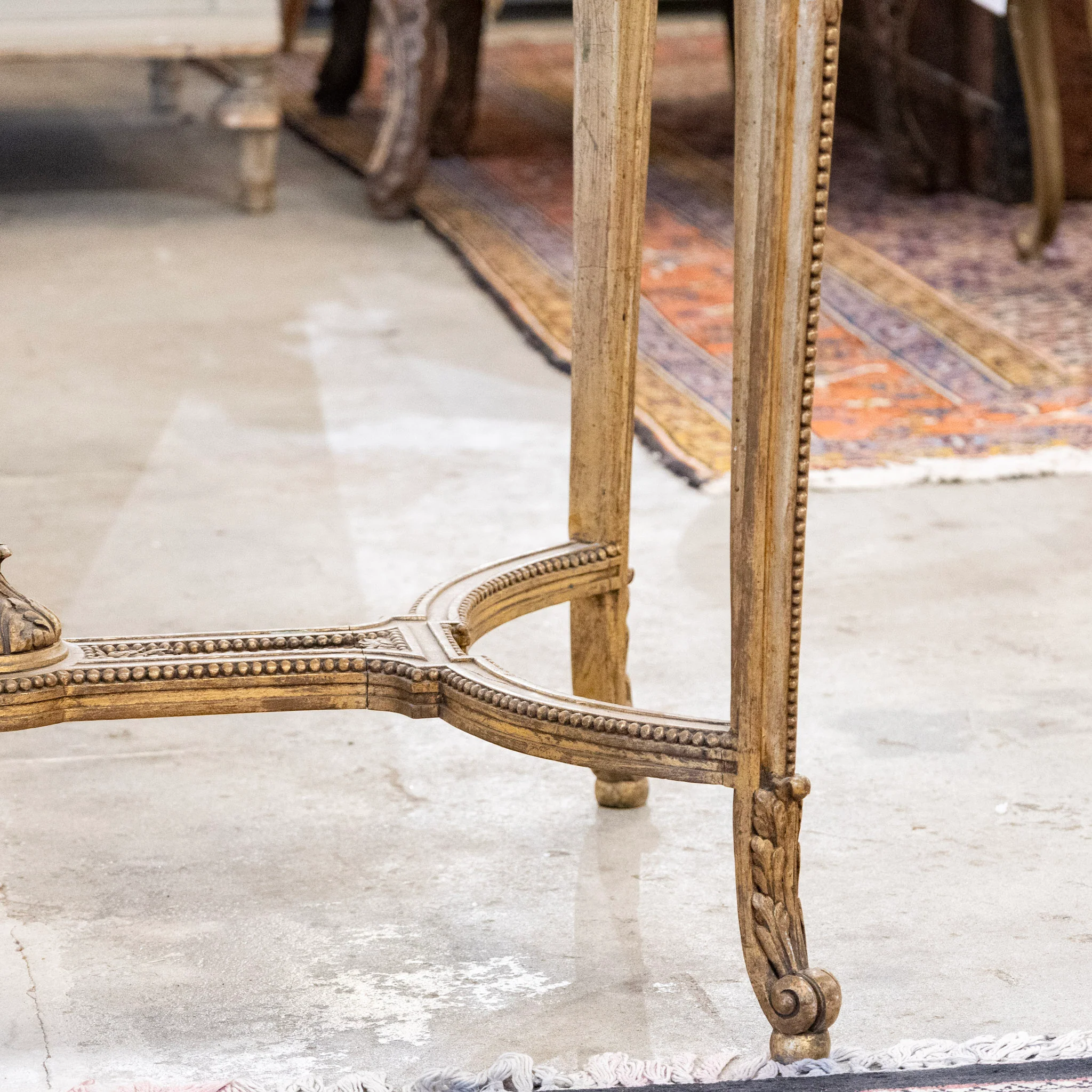 Louis XV Gilded Accent Table – Ornate Carvings & White Marble Top - Image 8