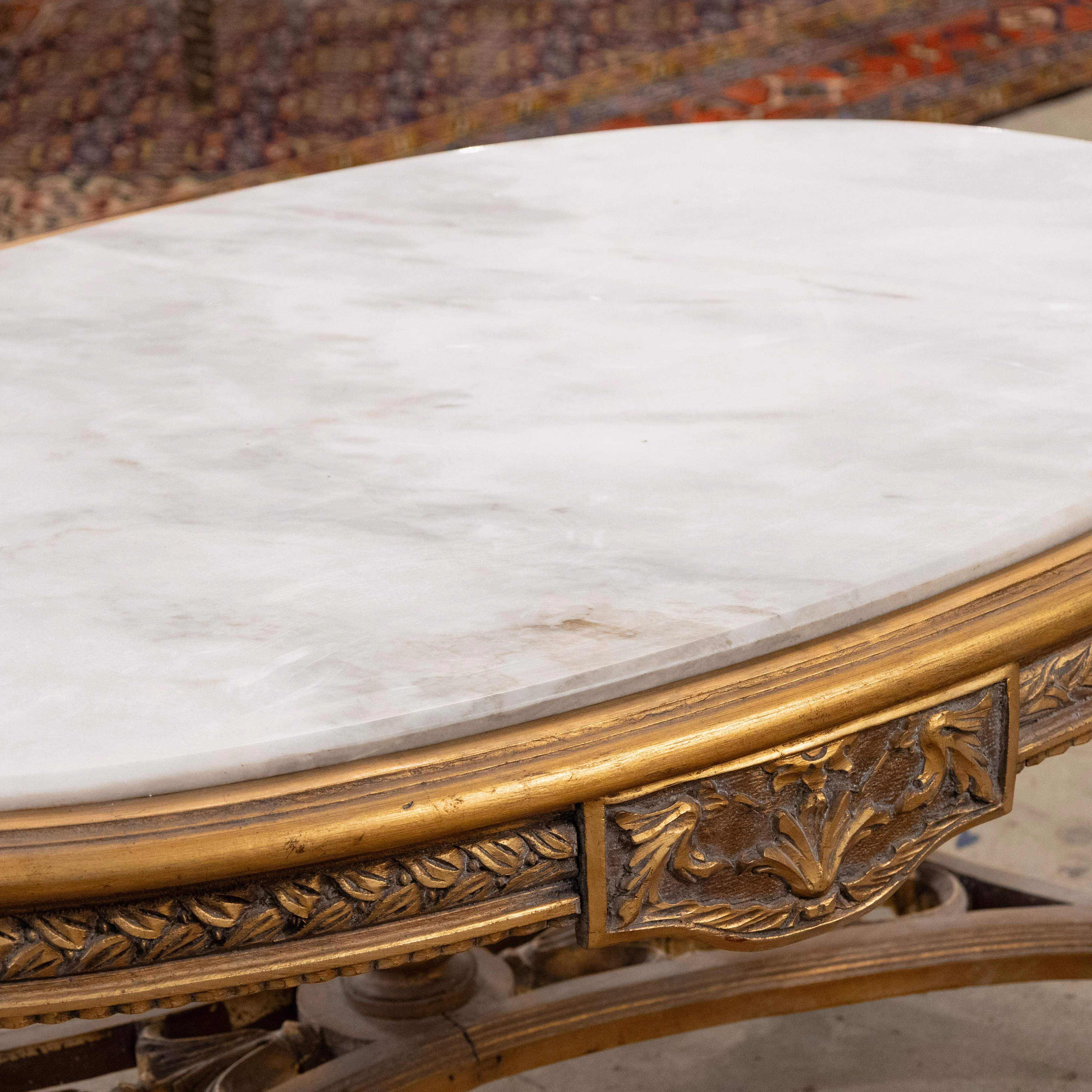 Louis XV Gilded Carved Oval Coffee Table – White Marble Top - Image 5