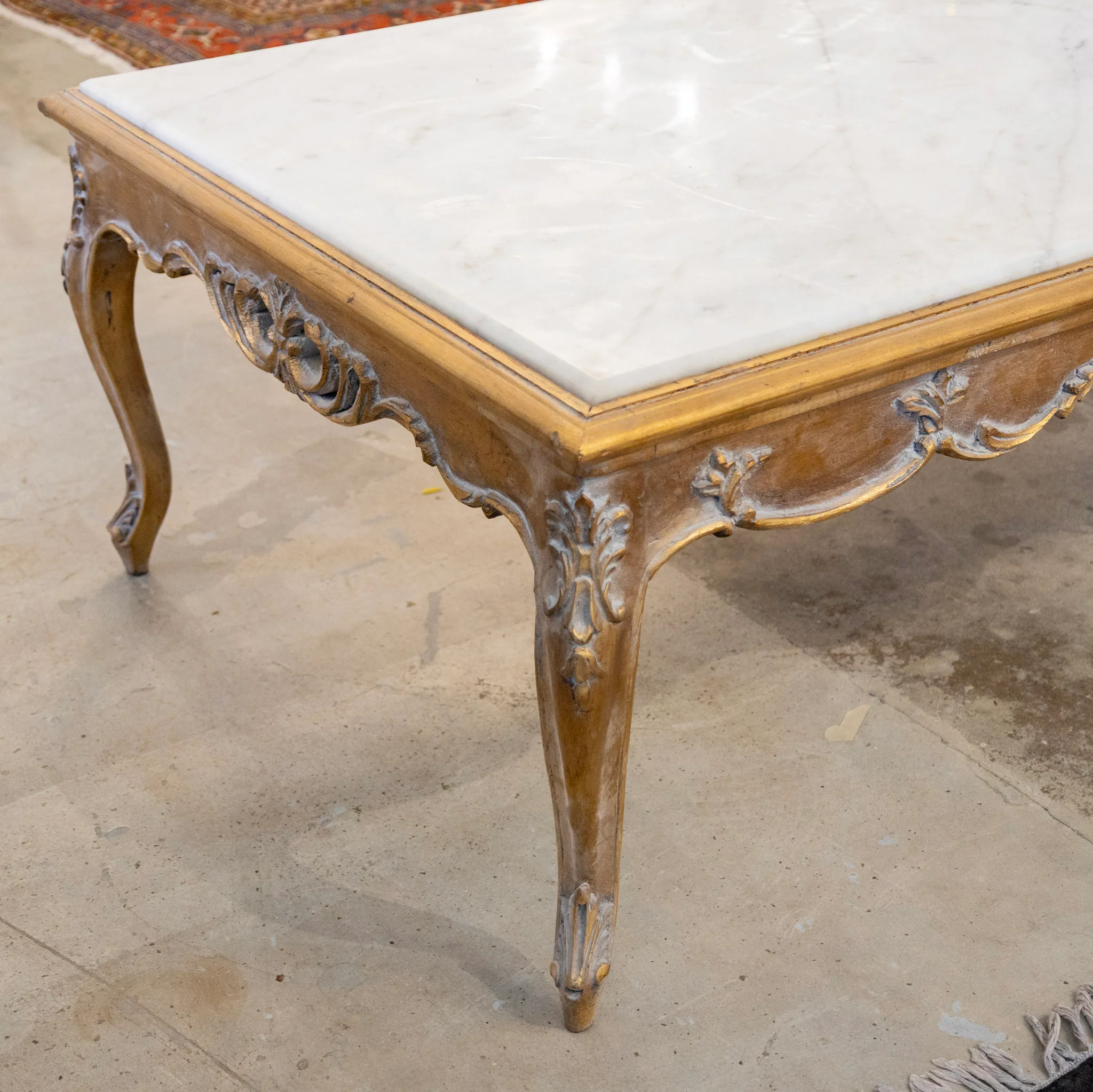 Louis XV Gilded Coffee Table – Carved Trim & White Marble Top - Image 6