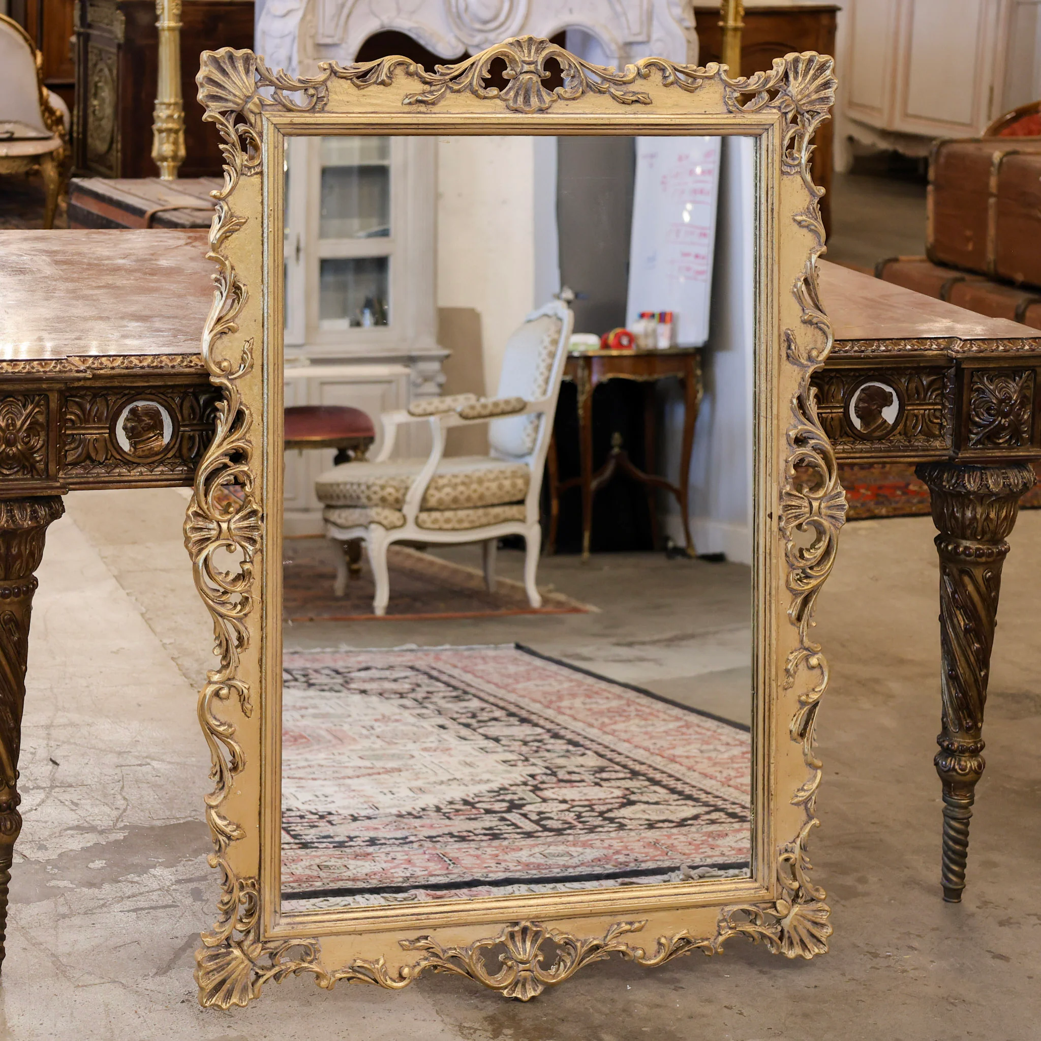 Louis XV Gilded Mirror – Shell Crest with Carved Scrollwork