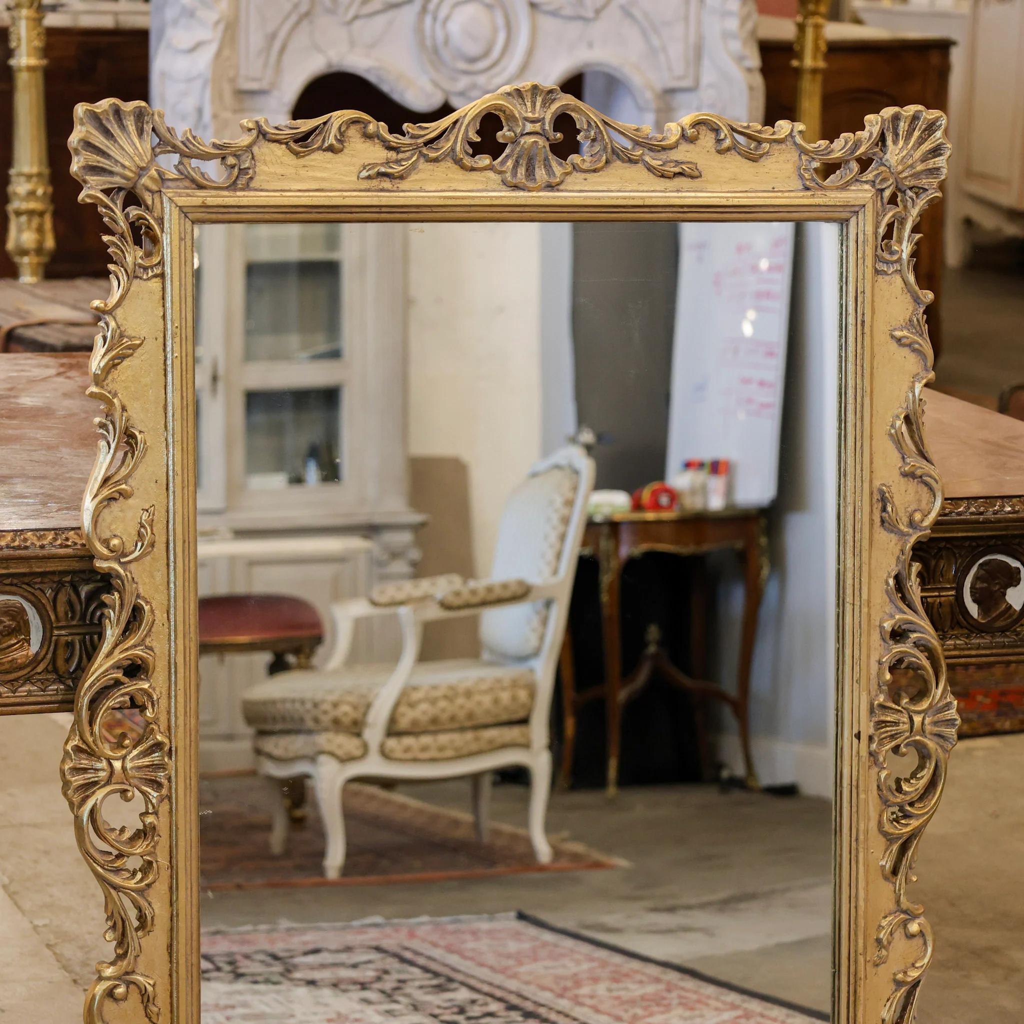 Louis XV Gilded Mirror – Shell Crest with Carved Scrollwork - Image 2