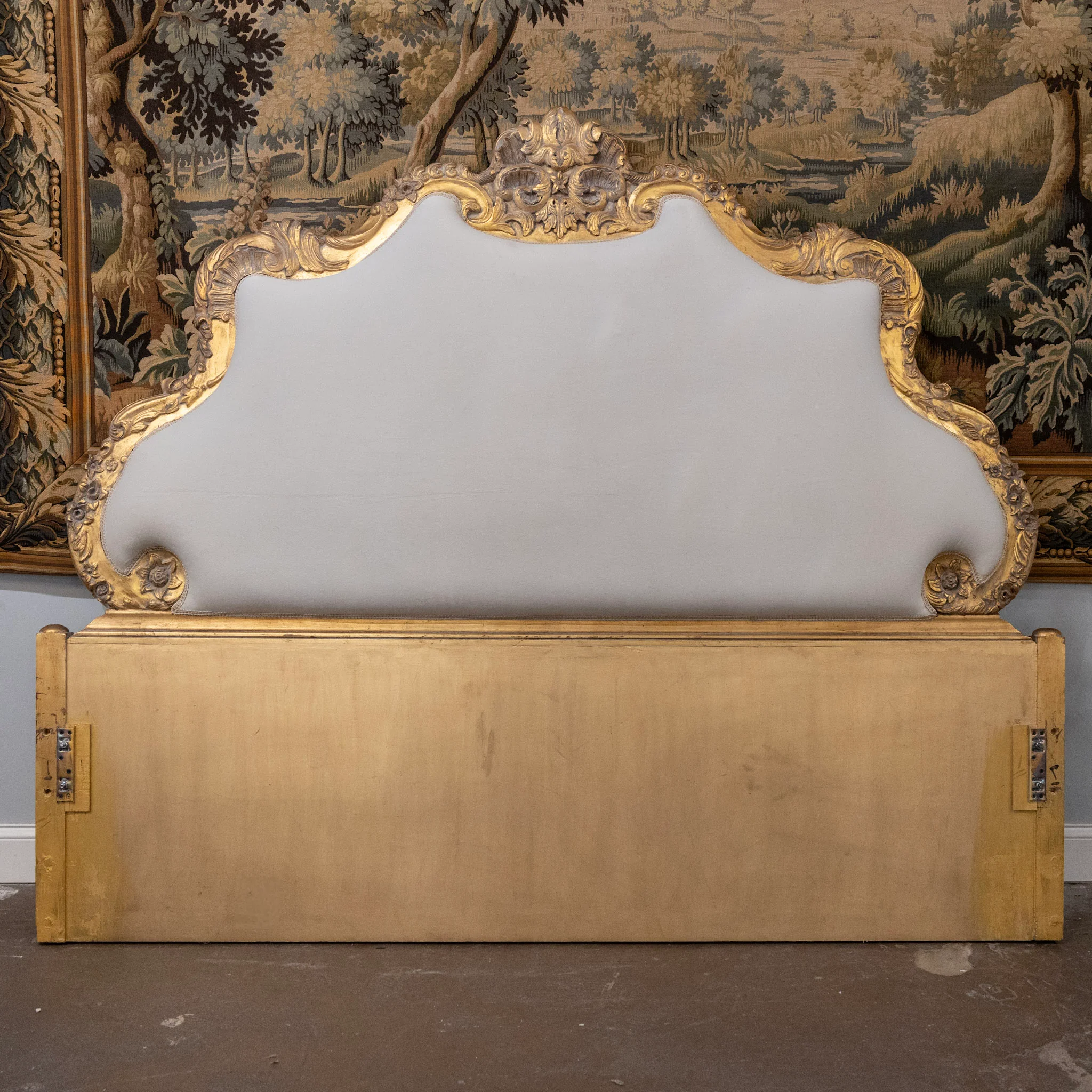 Louis XV Gilded Ornate King Bed Set – Sculpted Trim with Carvings & Soft White Velvet - Image 3