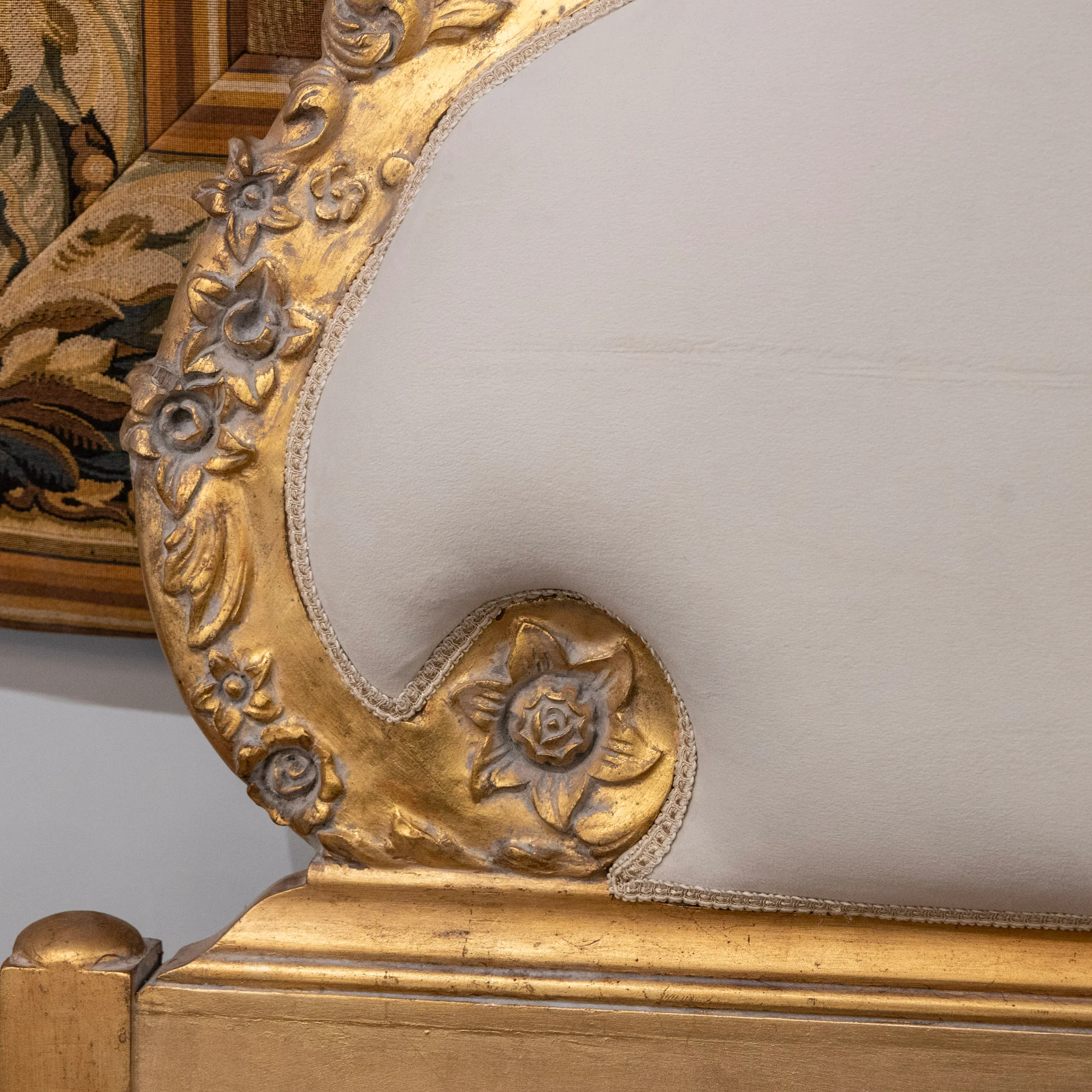 Louis XV Gilded Ornate King Bed Set – Sculpted Trim with Carvings & Soft White Velvet - Image 6