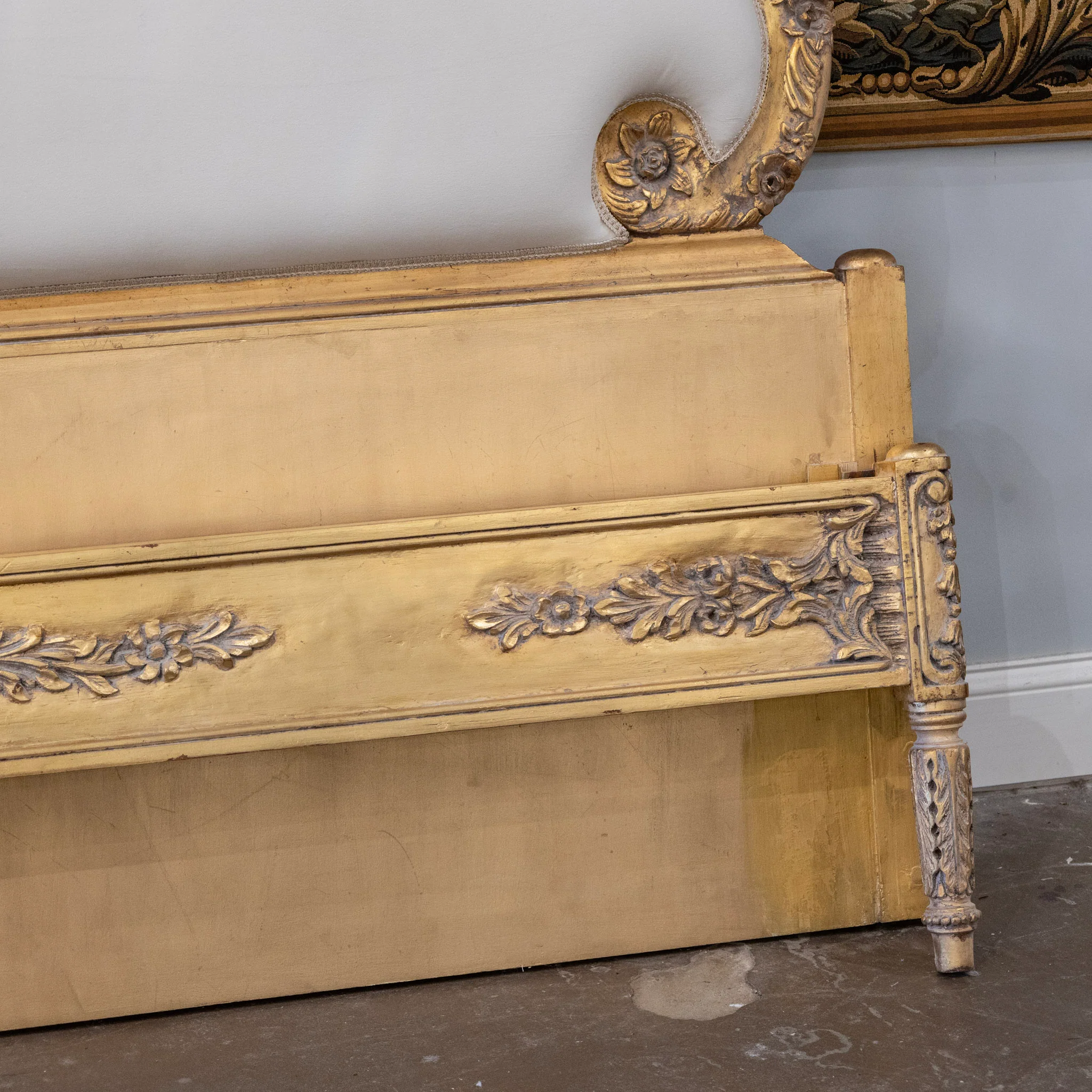Louis XV Gilded Ornate King Bed Set – Sculpted Trim with Carvings & Soft White Velvet - Image 9