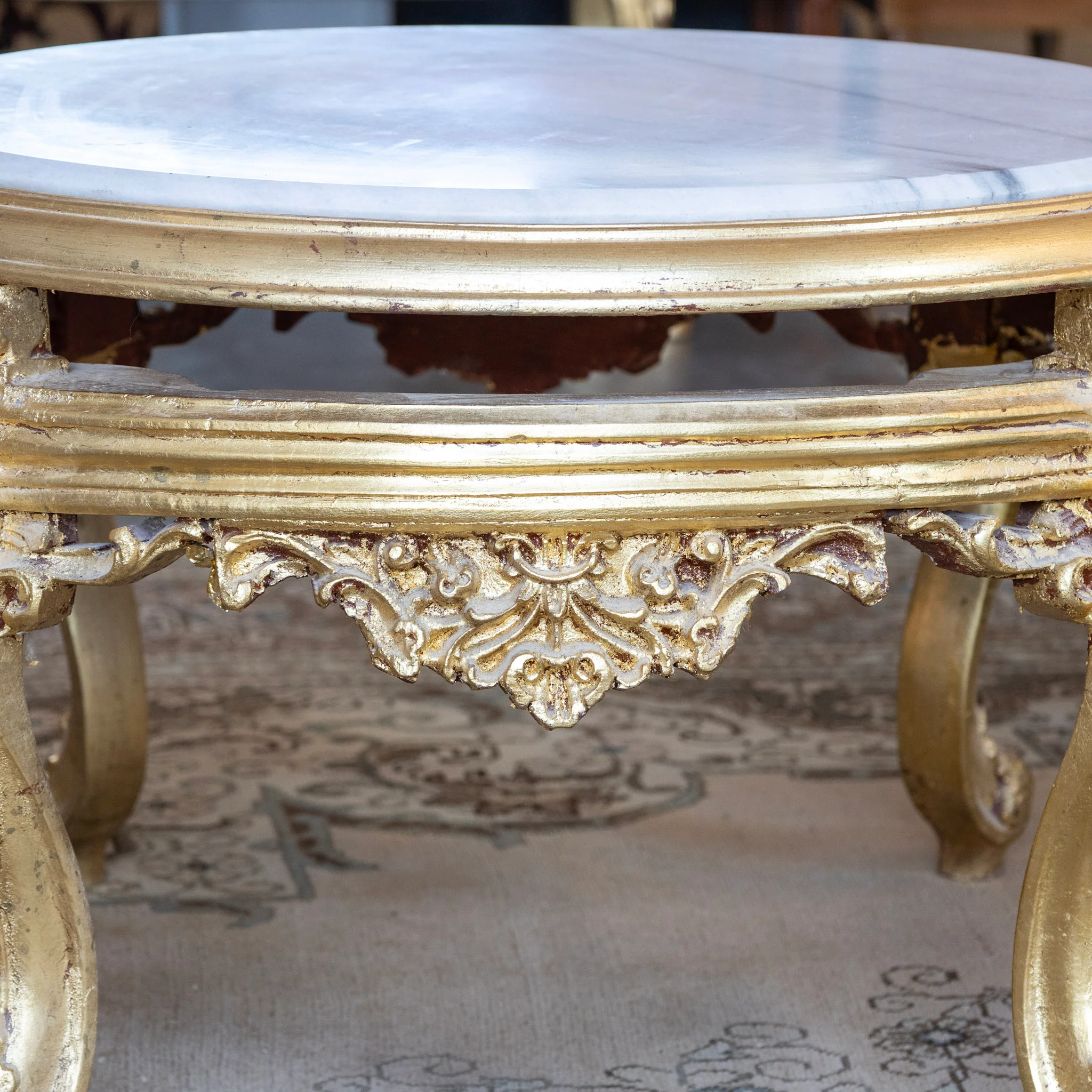 Louis XV Gilded Round Coffee Table – White Marble Top - Image 3